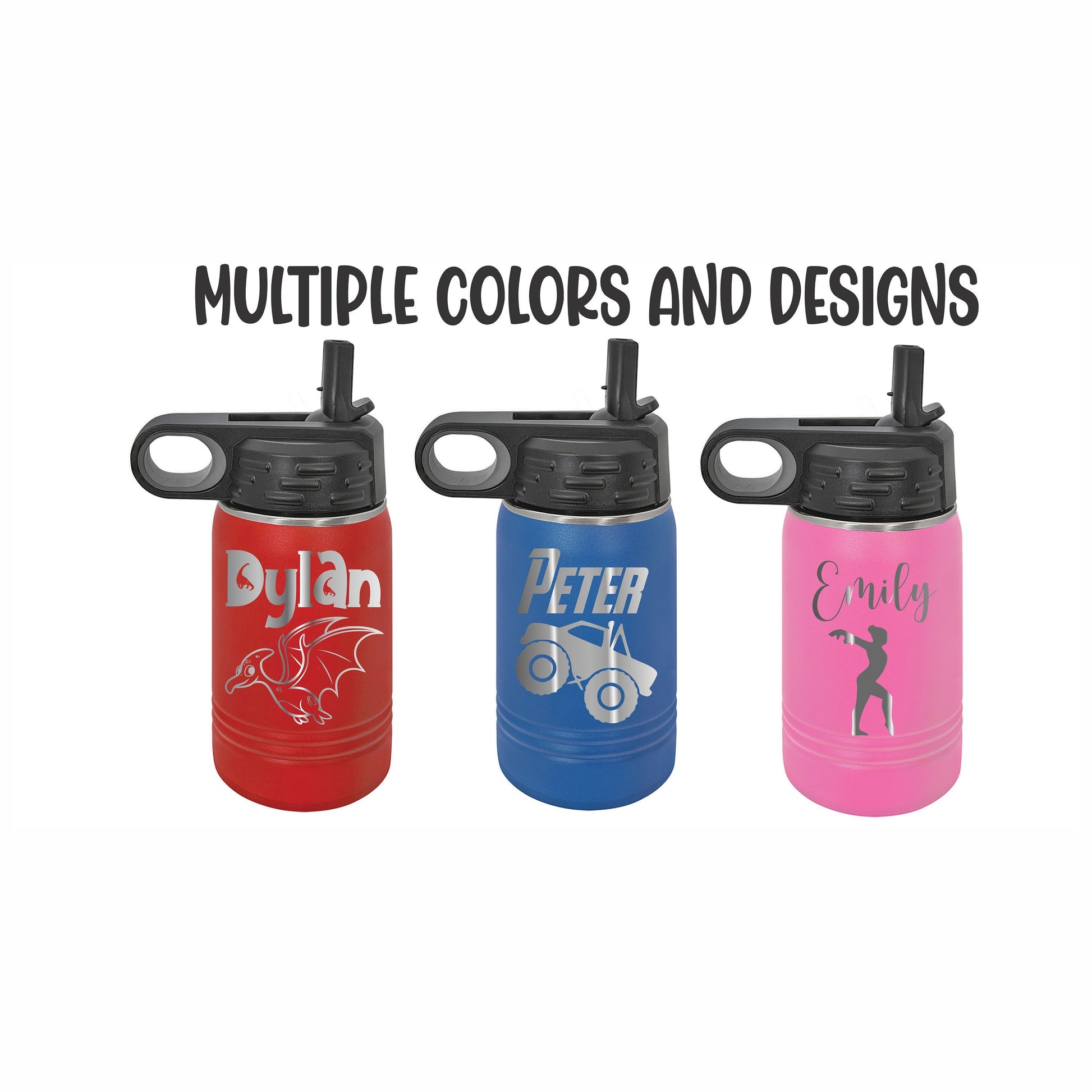 Kids Water Bottle with Name - color and style options