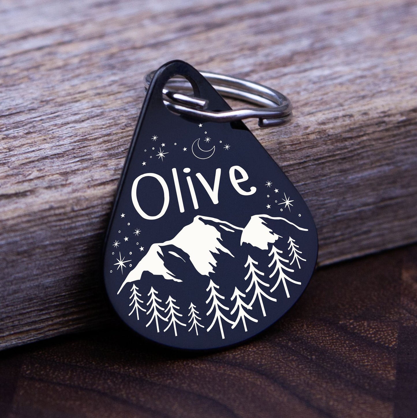 Tear Drop Pet Tag: Personalized Stainless Steel Dog & Cat ID - close-up of the custom engraving
