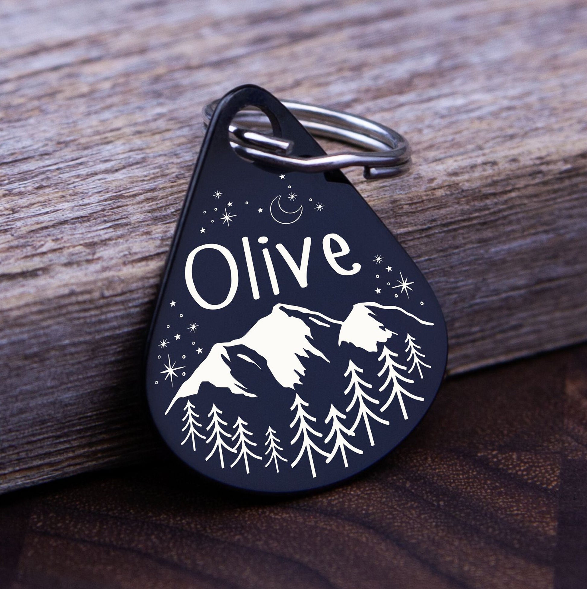 Tear Drop Pet Tag: Personalized Stainless Steel Dog & Cat ID - close-up of the custom engraving
