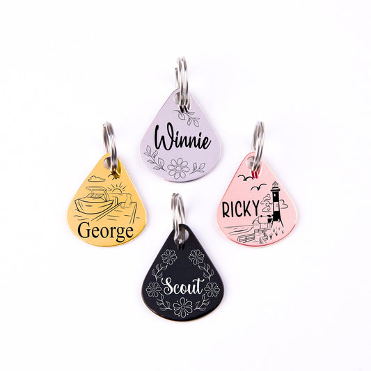 Tear Drop Pet Tag: Personalized Stainless Steel Dog & Cat ID