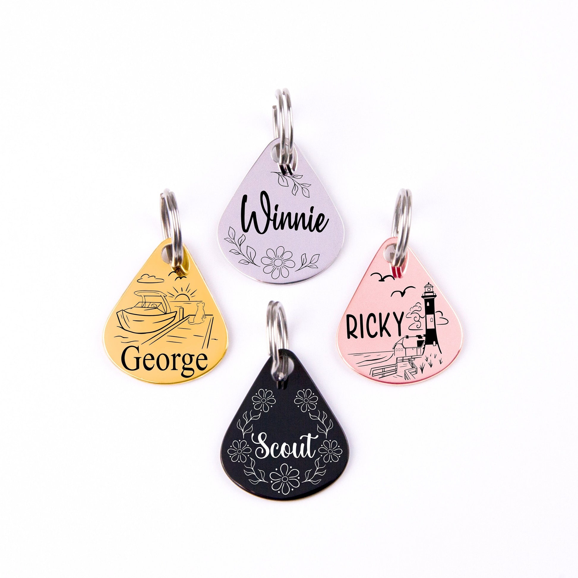 Tear Drop Pet Tag: Personalized Stainless Steel Dog & Cat ID - personalized engraved gift, family-made in Long Island