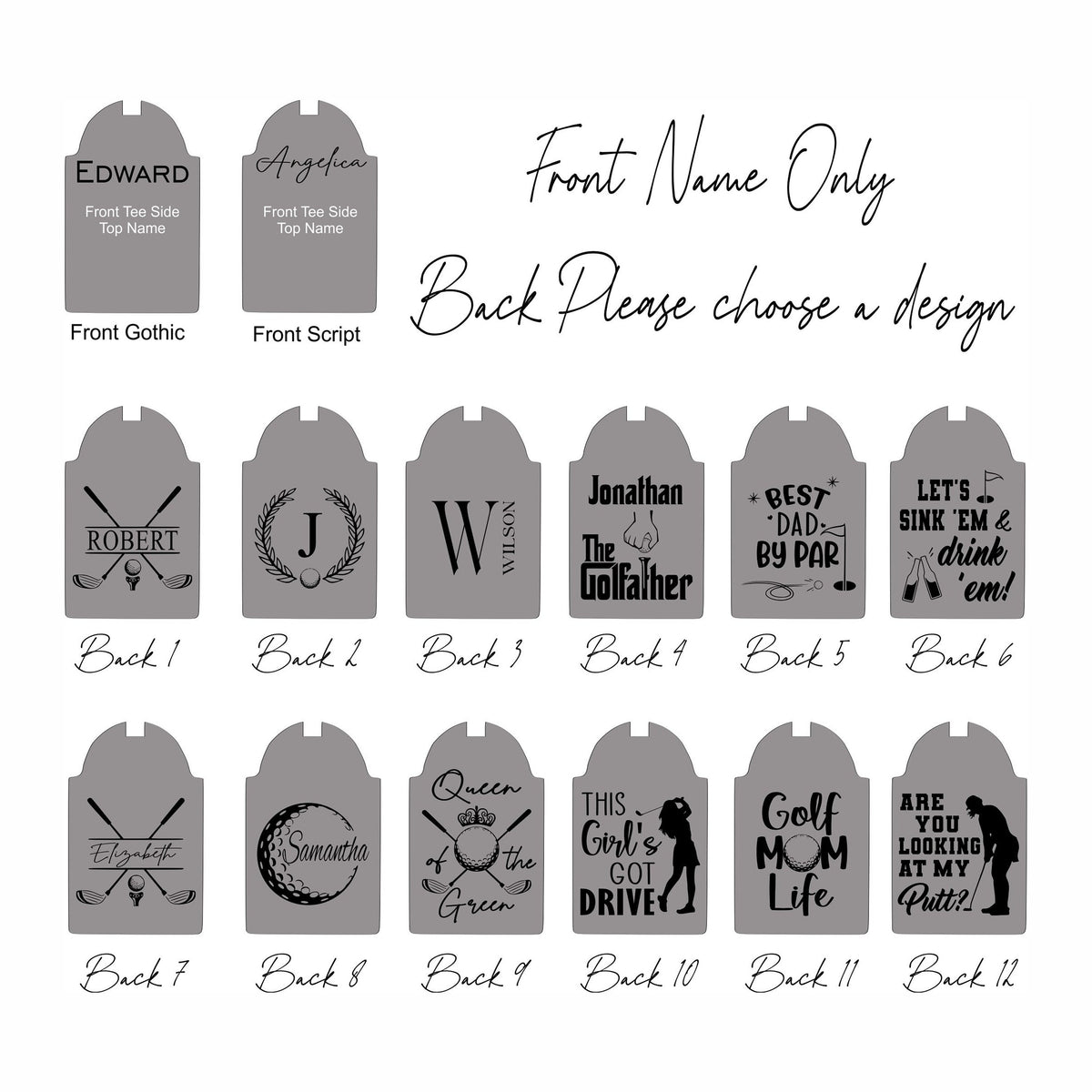 Personalized Golf Bag Tag - Laser Engraved Leatherette with Tees