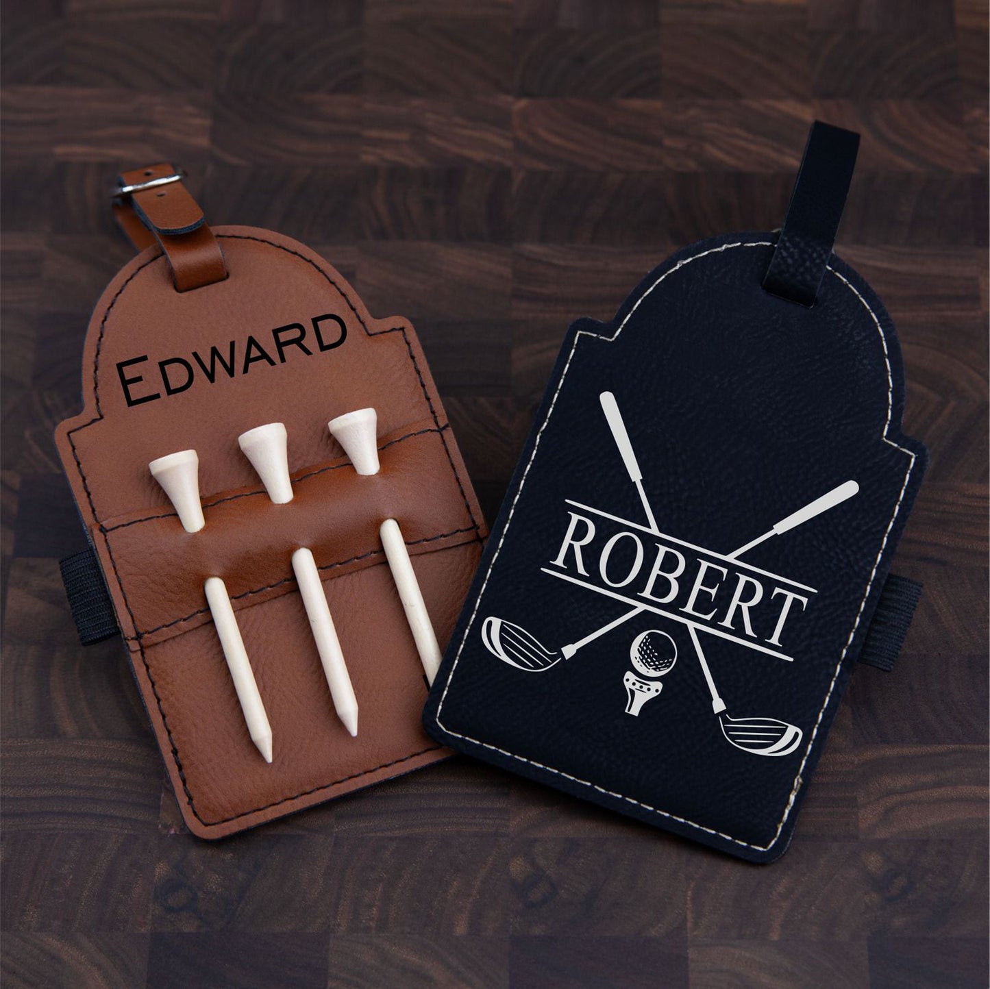 Personalized Golf Bag Tag - Laser Engraved Leatherette with Tees