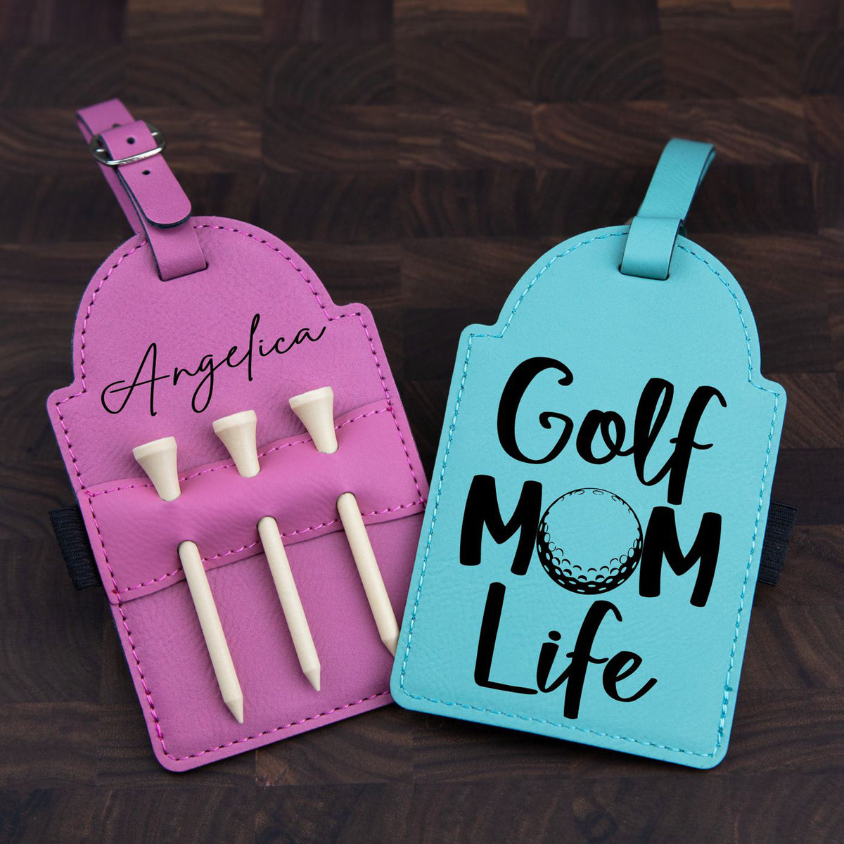 Personalized Golf Bag Tag - Laser Engraved Leatherette with Tees