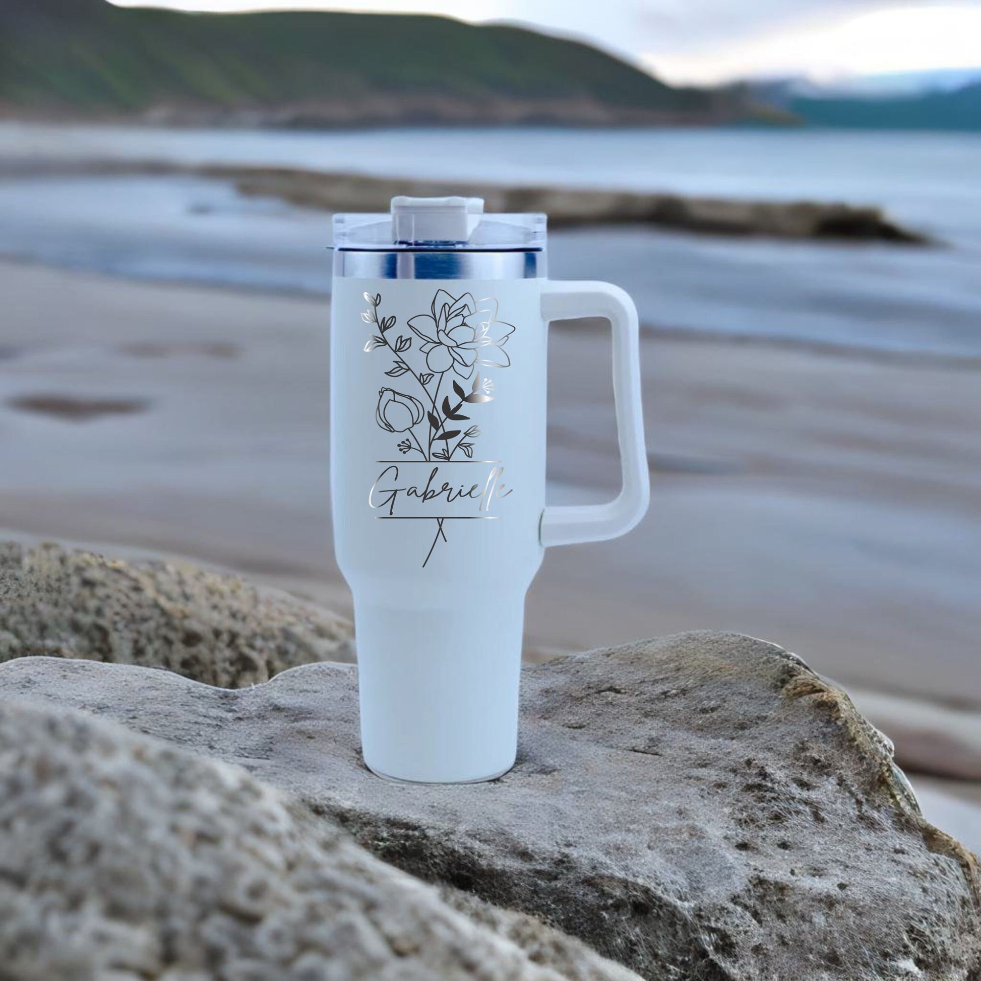 Personalized Birth Flower Tumbler - personalized engraved gift, family-made in Long Island