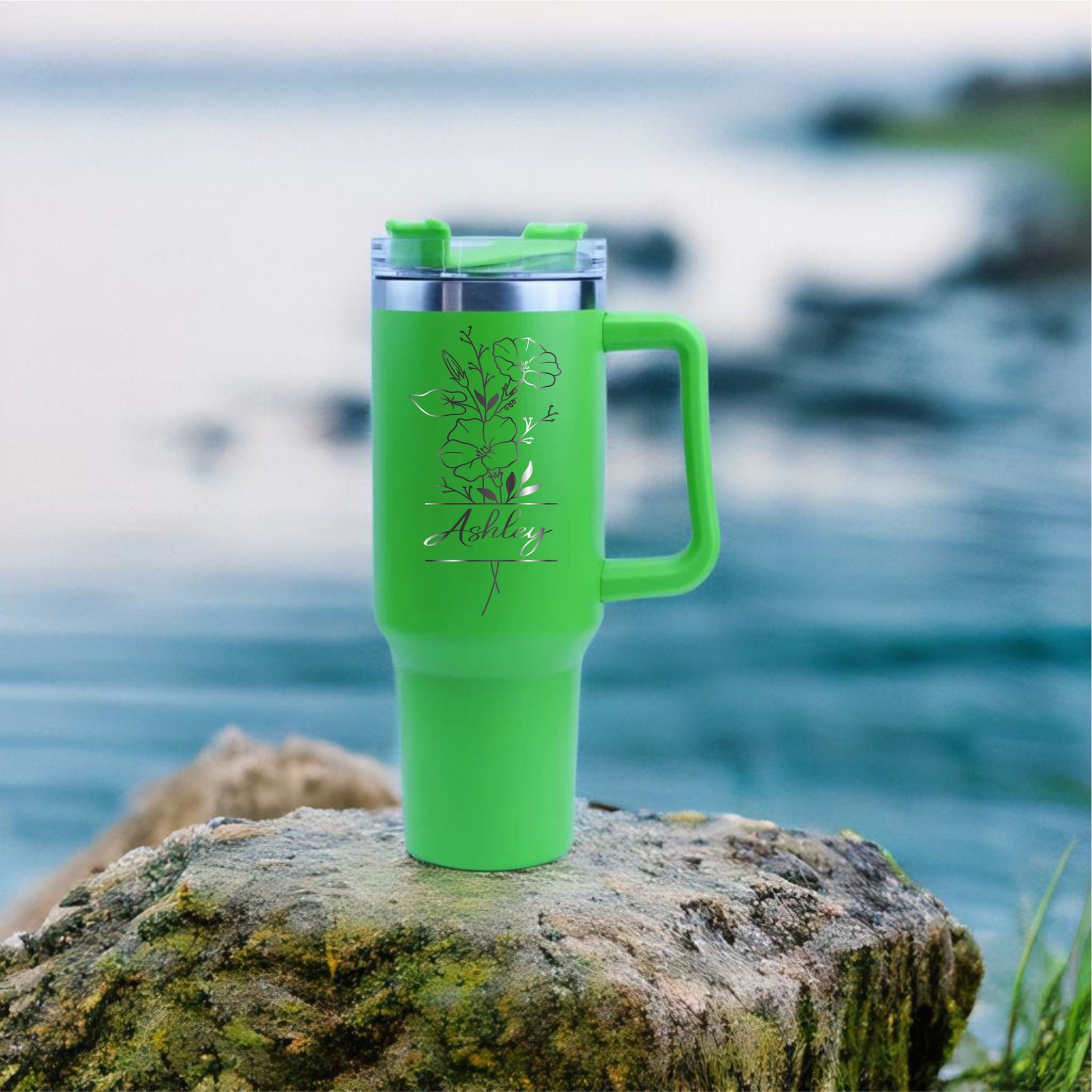 Personalized Birth Flower Tumbler - color and style options