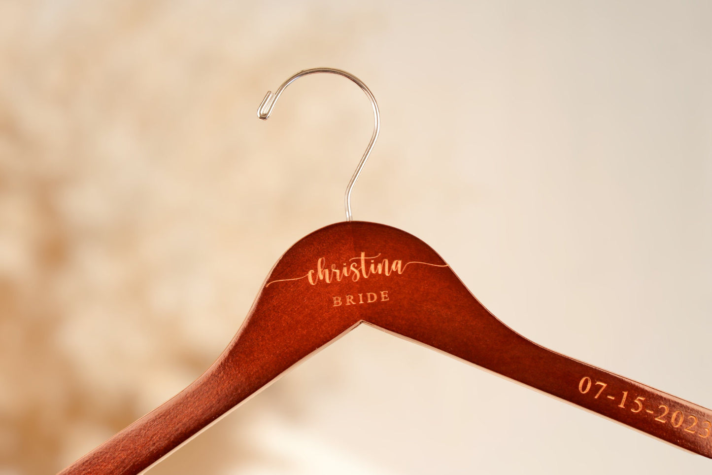 Personalized Wedding Hanger - close-up of the custom engraving