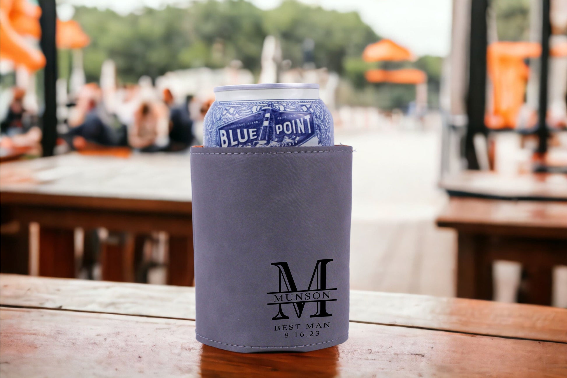 Personalized Groomsmen Can Cooler - close-up of the custom engraving