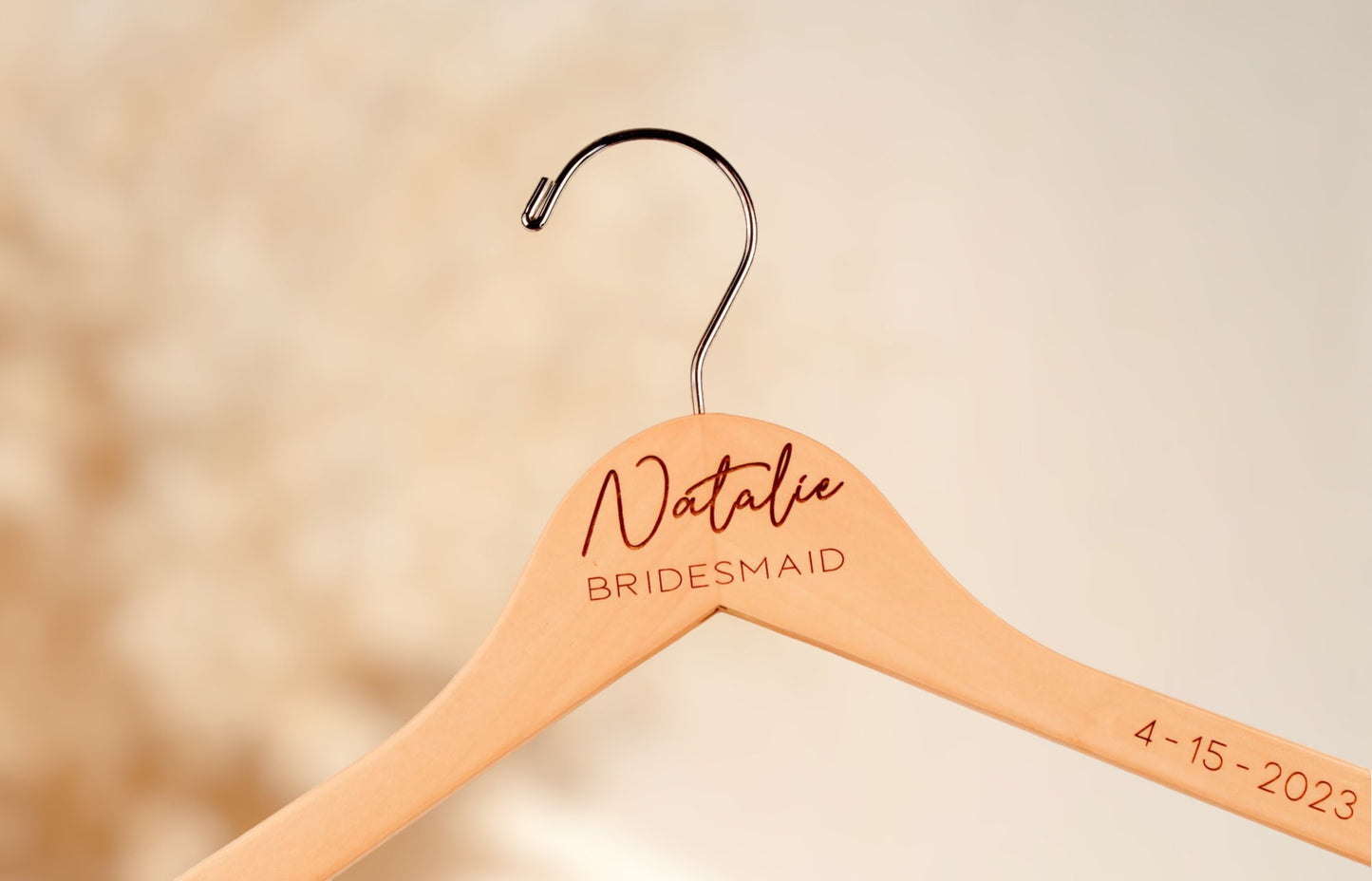 Personalized Bride Hanger - close-up of the custom engraving