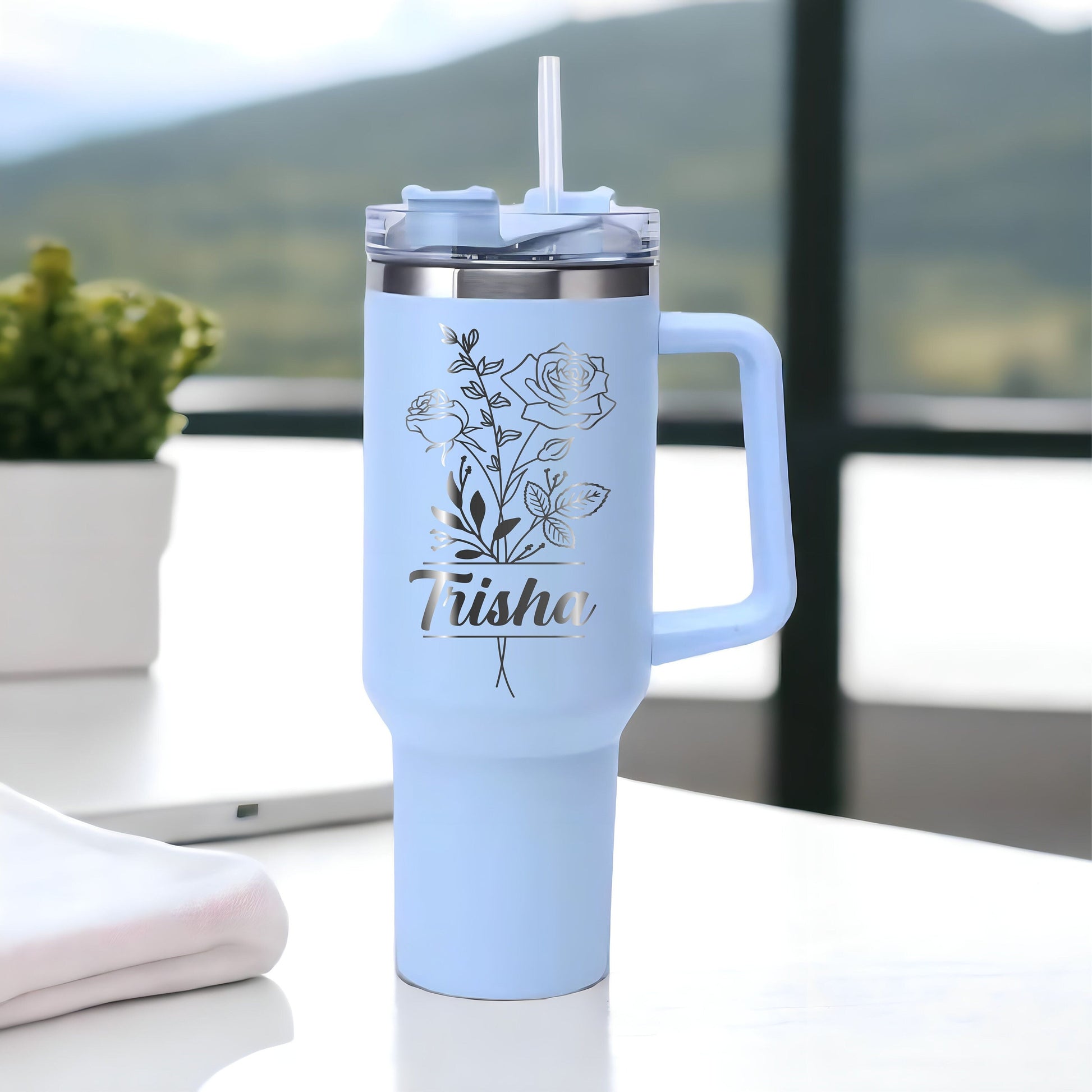 Personalized Birth Flower Tumbler - personalized engraved gift, family-made in Long Island