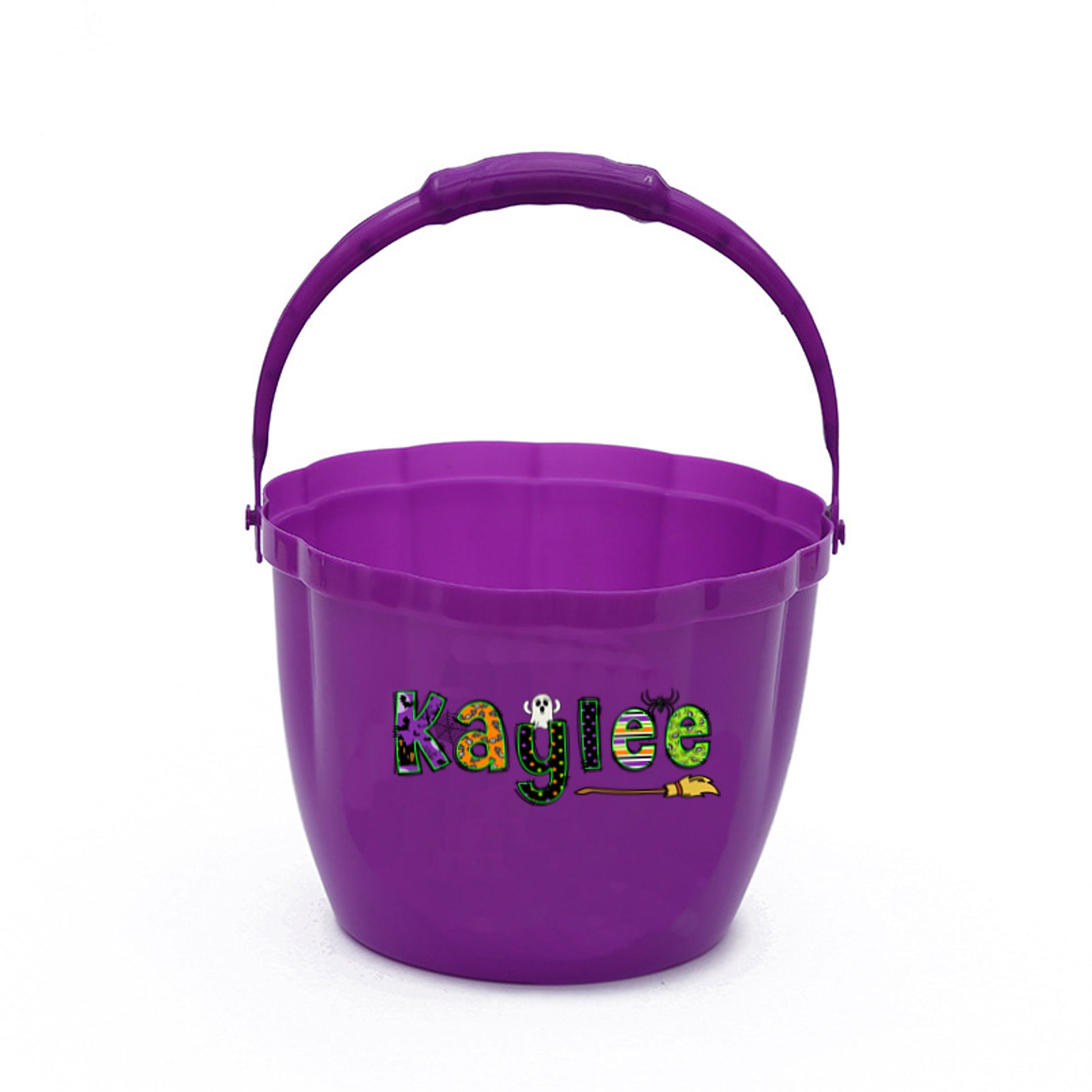 Light Up Trick or Treat Bucket - close-up of the custom engraving