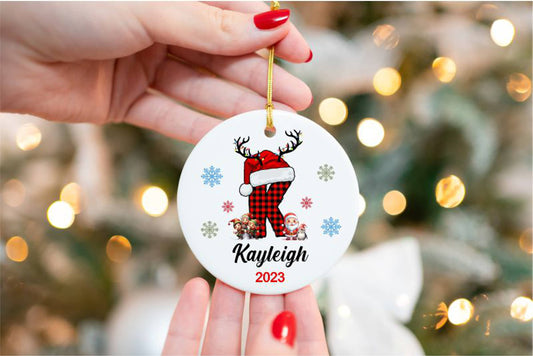 Custom Initial Christmas Ornament - close-up of the custom engraving