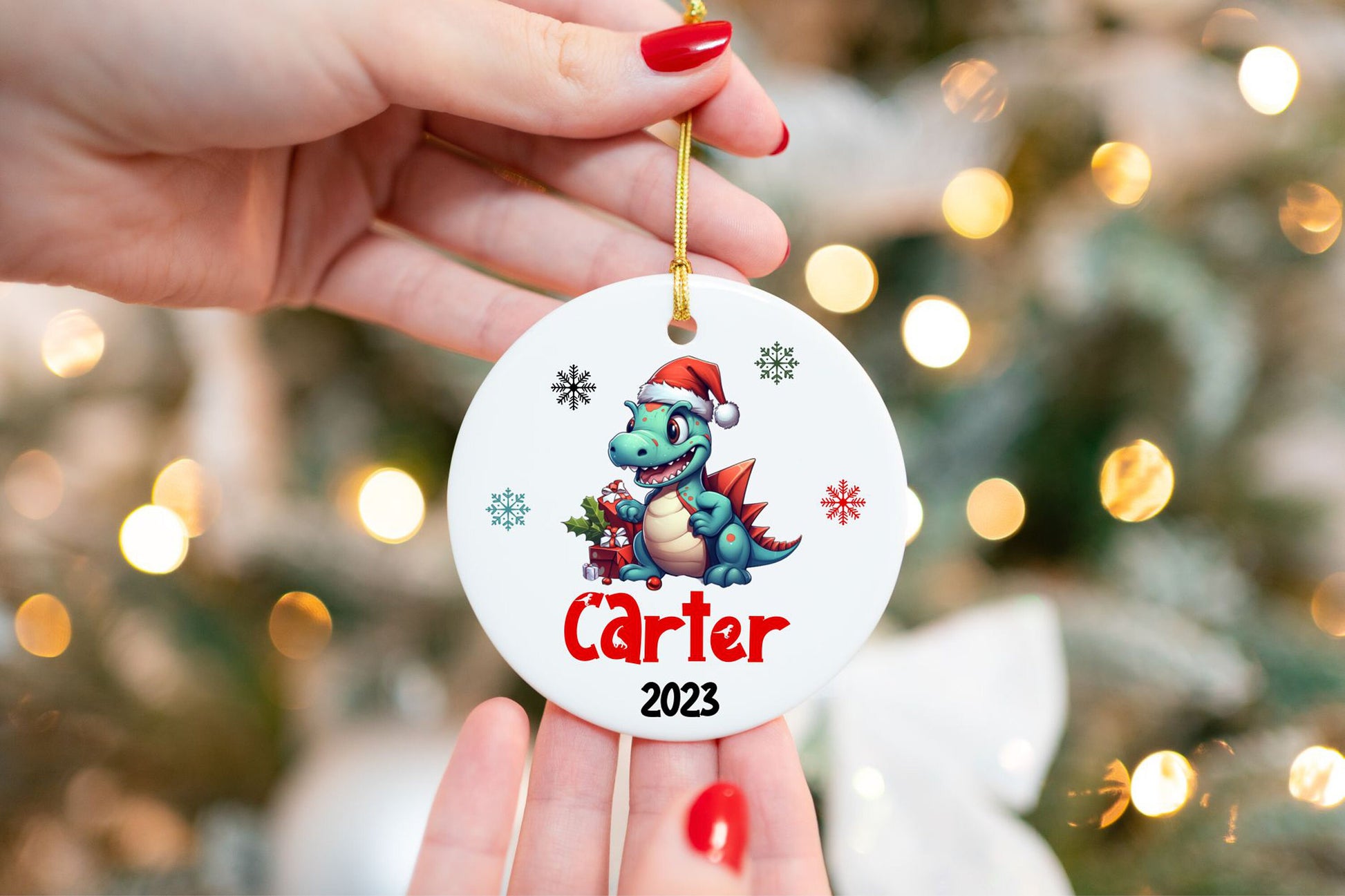 Personalized Boys Ornament - close-up of the custom engraving