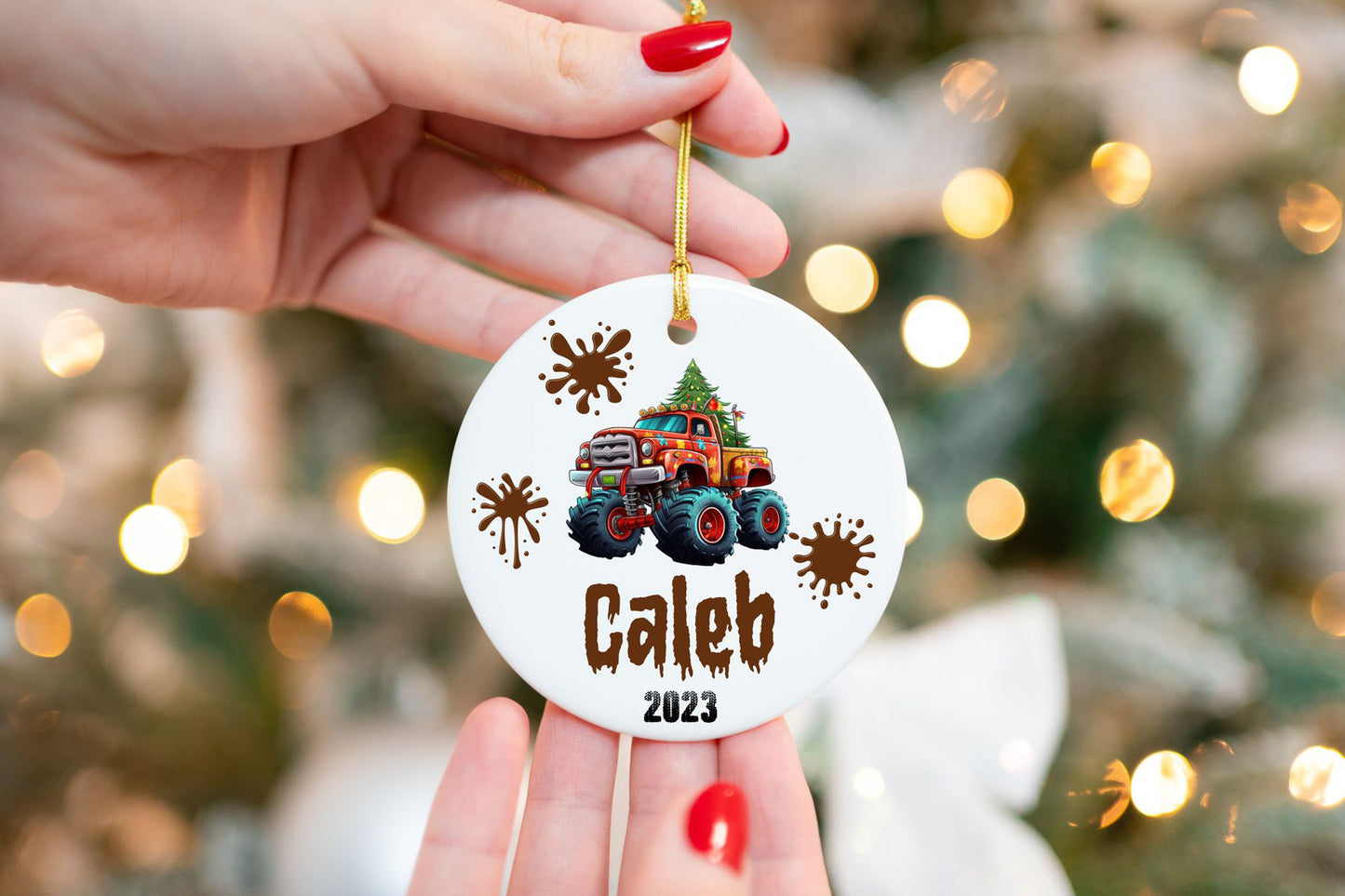 Personalized Kids Monster Truck Christmas Ornament - Fun Boys - personalization example