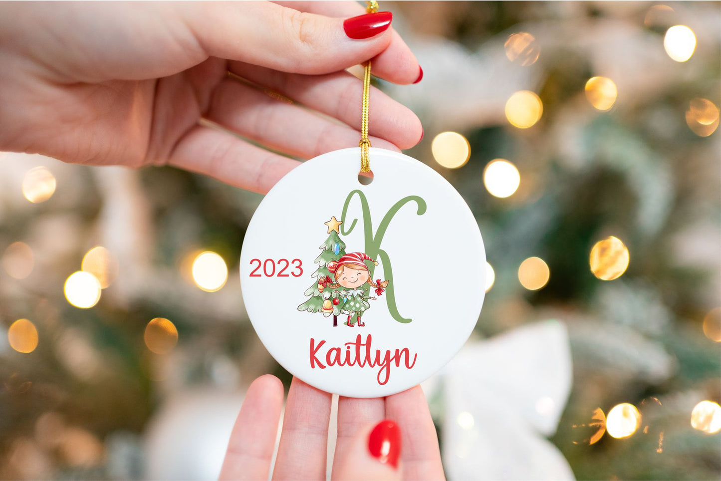 Personalized Girls Christmas Ornament - color and style options