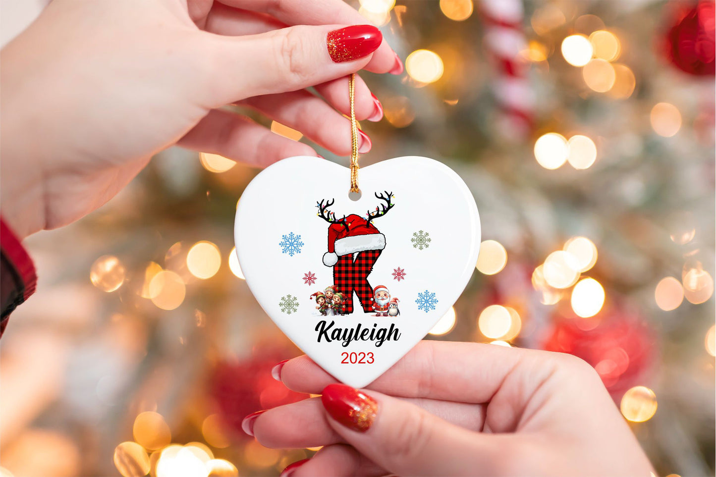 Personalized Heart Initial Ornament - close-up of the custom engraving