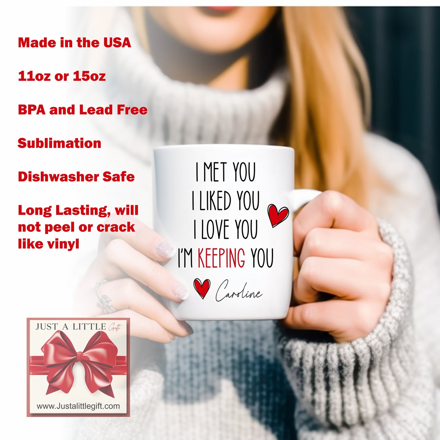 Personalized 'I Met You' Coffee Mug - close-up of the custom engraving