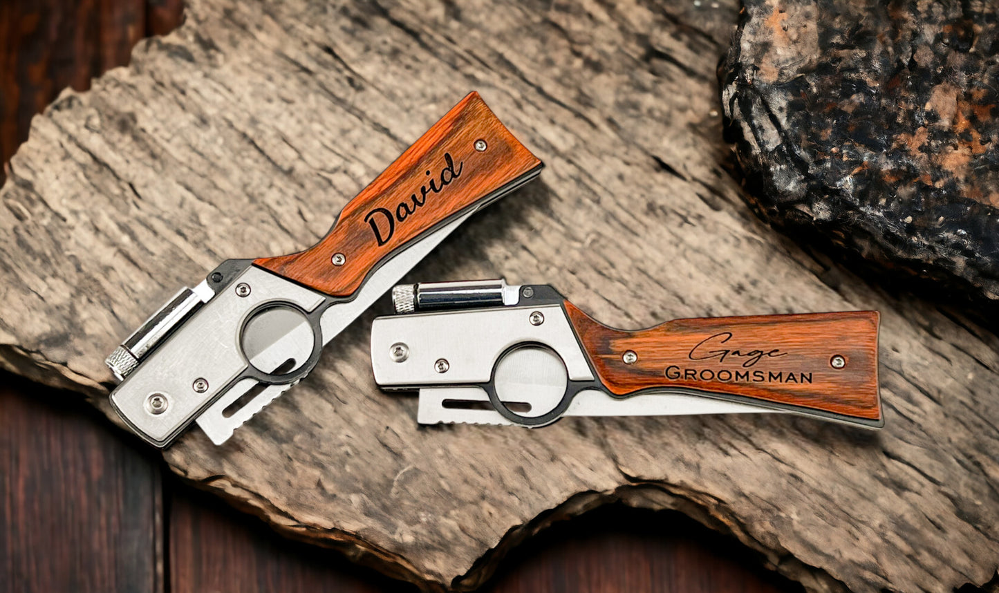 Personalized Groomsman Knife with Custom Name and Wood Handle - color and style options