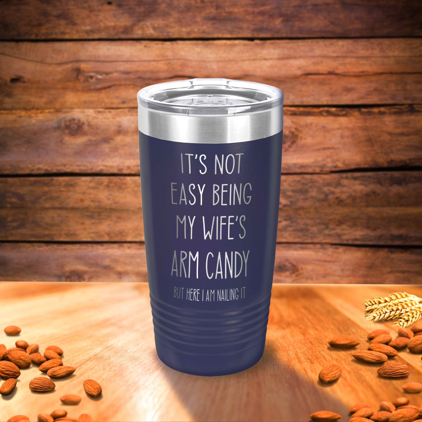 Funny Husband Tumbler - close-up of the custom engraving