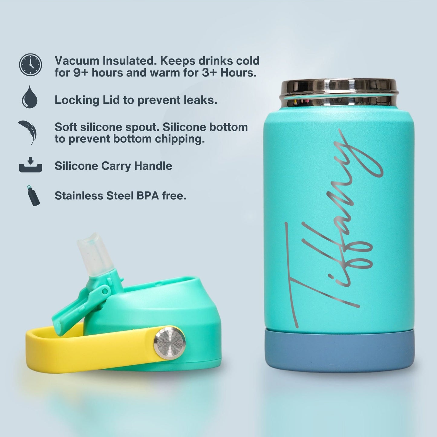 Personalized Kids Water Bottle – Engraved Name Stainless Steel Bottle for School, Camp, or Daycare (12oz)