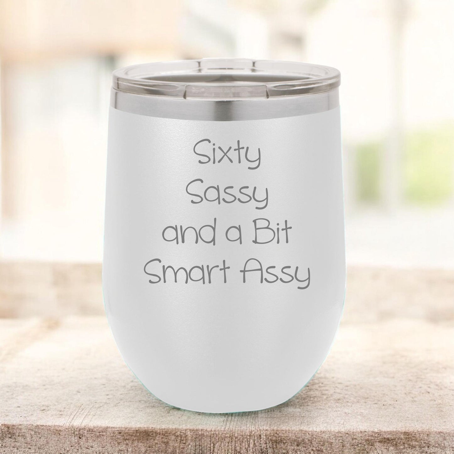 Custom Wine Tumbler - close-up of the custom engraving