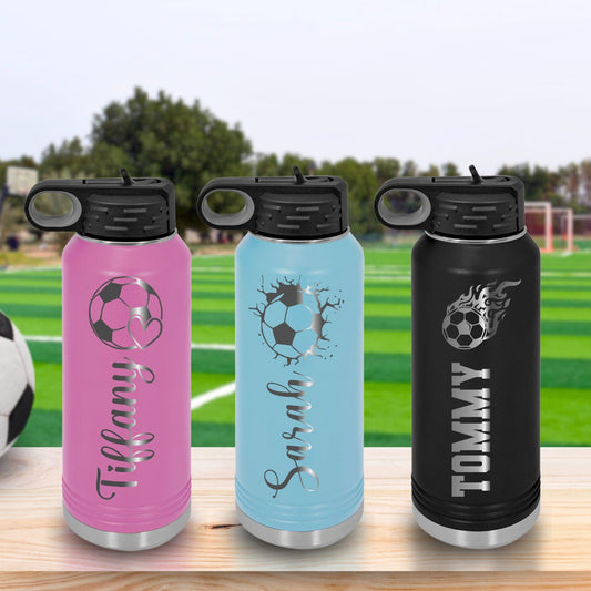Personalized Soccer Water Bottle for Girls - personalized engraved gift, family-made in Long Island