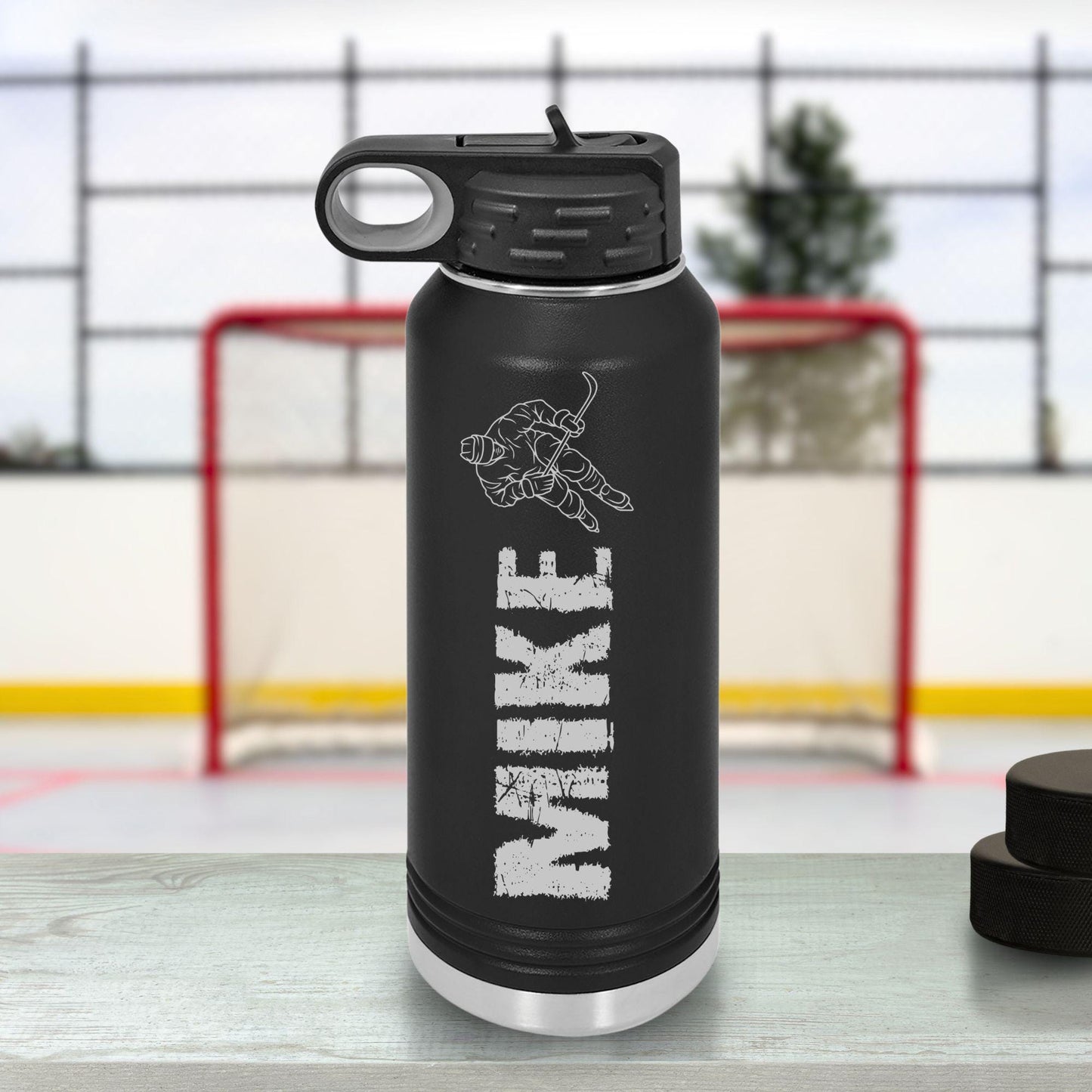 Personalized Hockey Player Water Bottle - a thoughtful custom gift