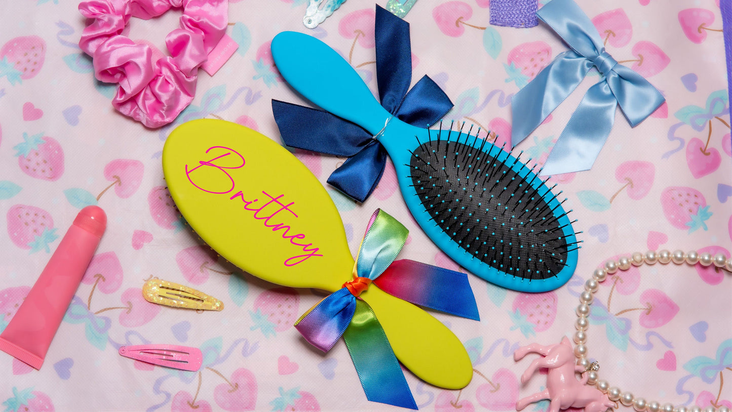 Personalized Detangling Hair Brush - close-up of the custom engraving