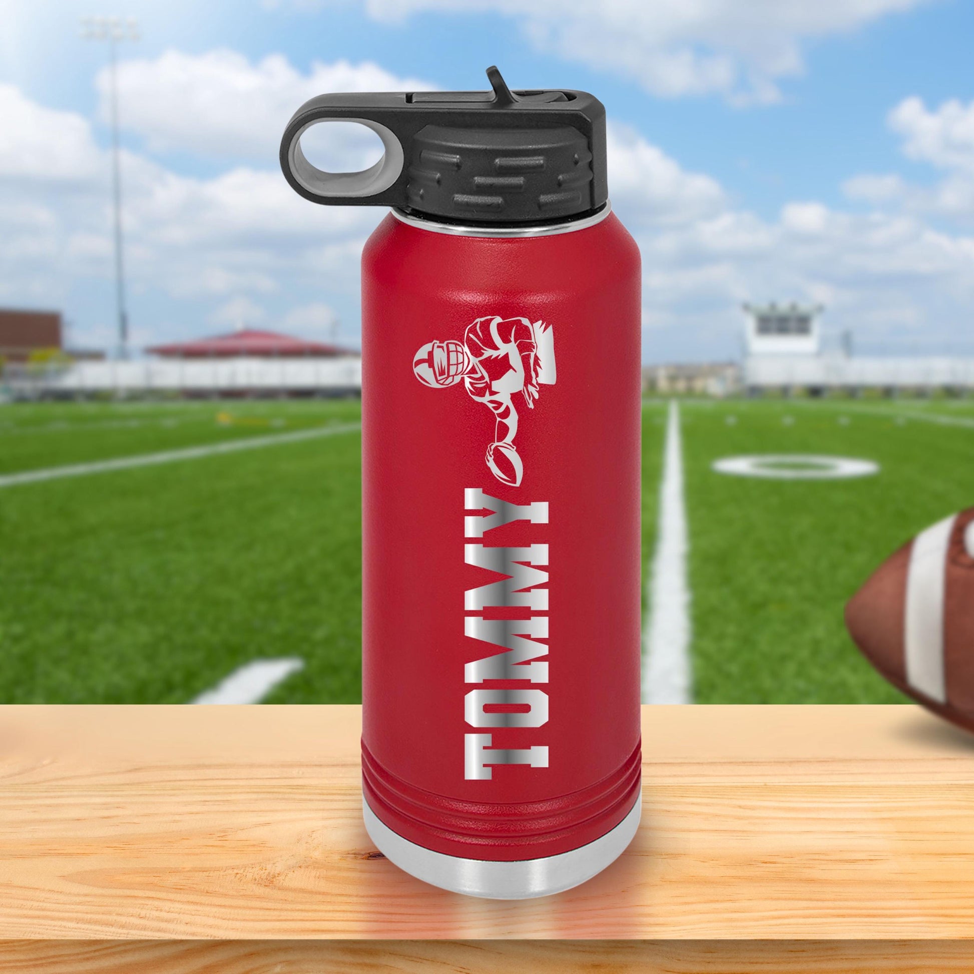 Personalized Football Player Water Bottle - a thoughtful custom gift