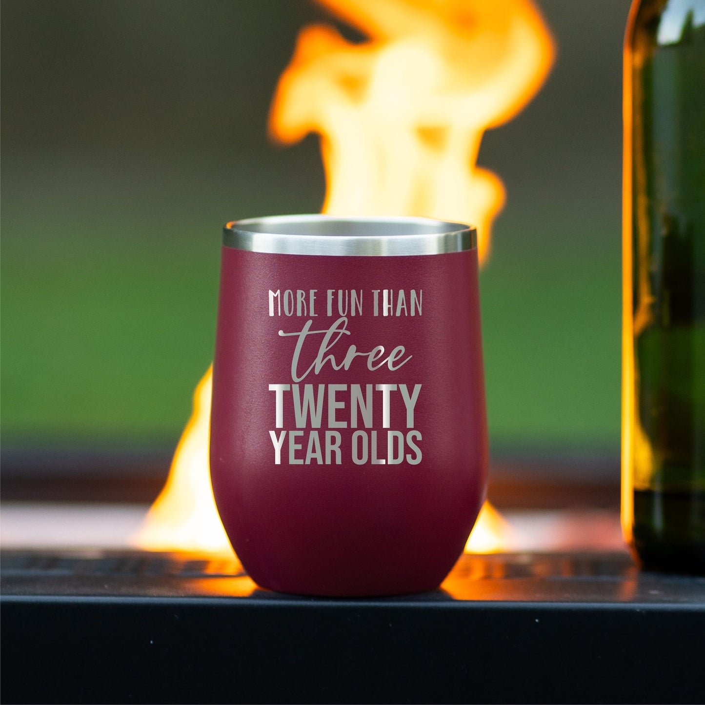 60th Birthday Wine Tumbler - close-up of the custom engraving