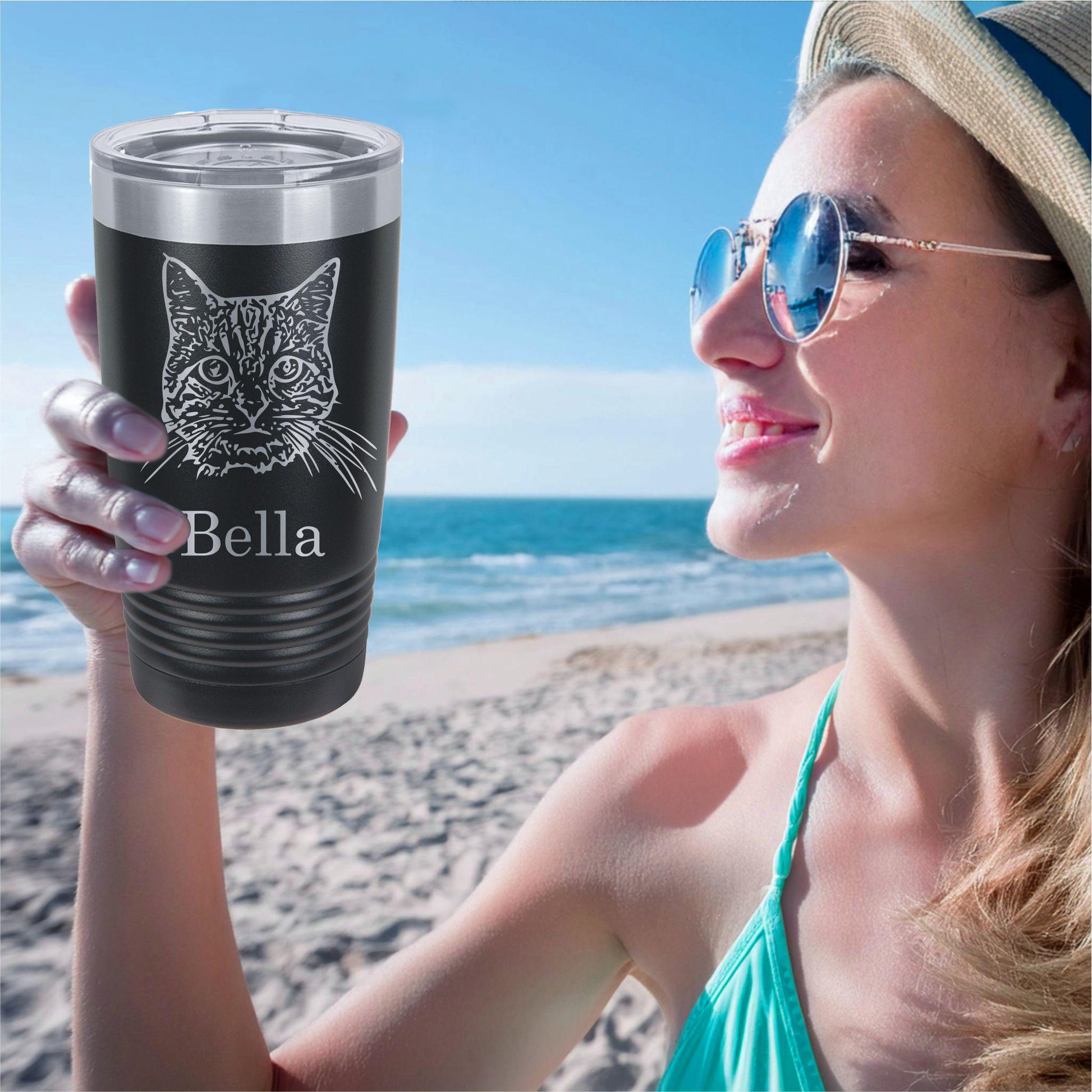 Personalized Dog Tumbler Gift - close-up of the custom engraving