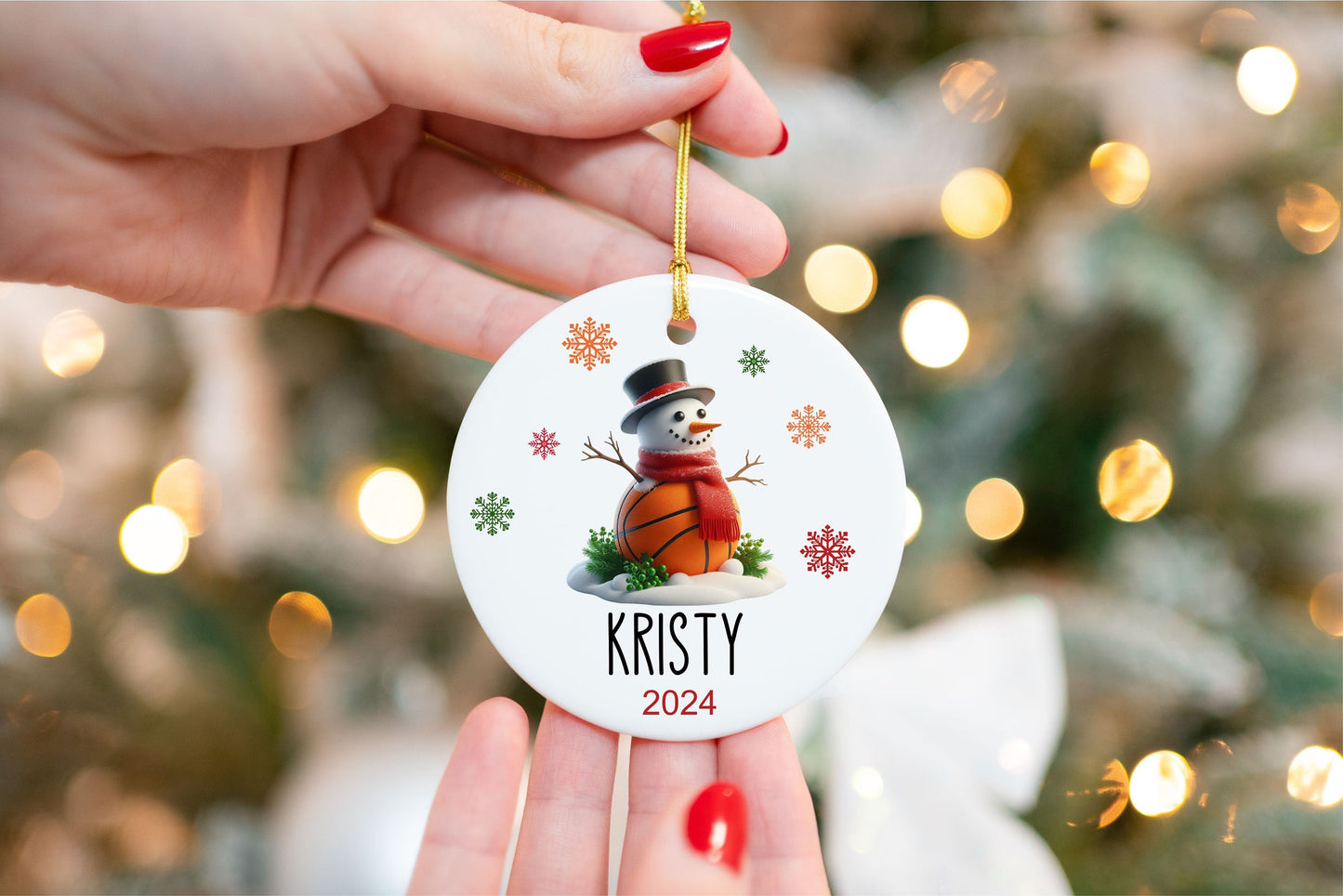 Personalized Basketball Ornament - close-up of the custom engraving