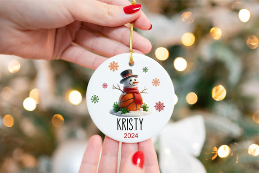 Personalized Basketball Ornament - close-up of the custom engraving