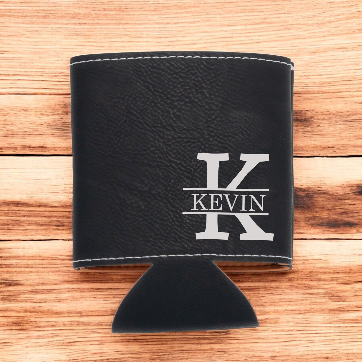 Personalized Groomsmen Proposal Set with Can Cooler & Keychain - close-up of the custom engraving