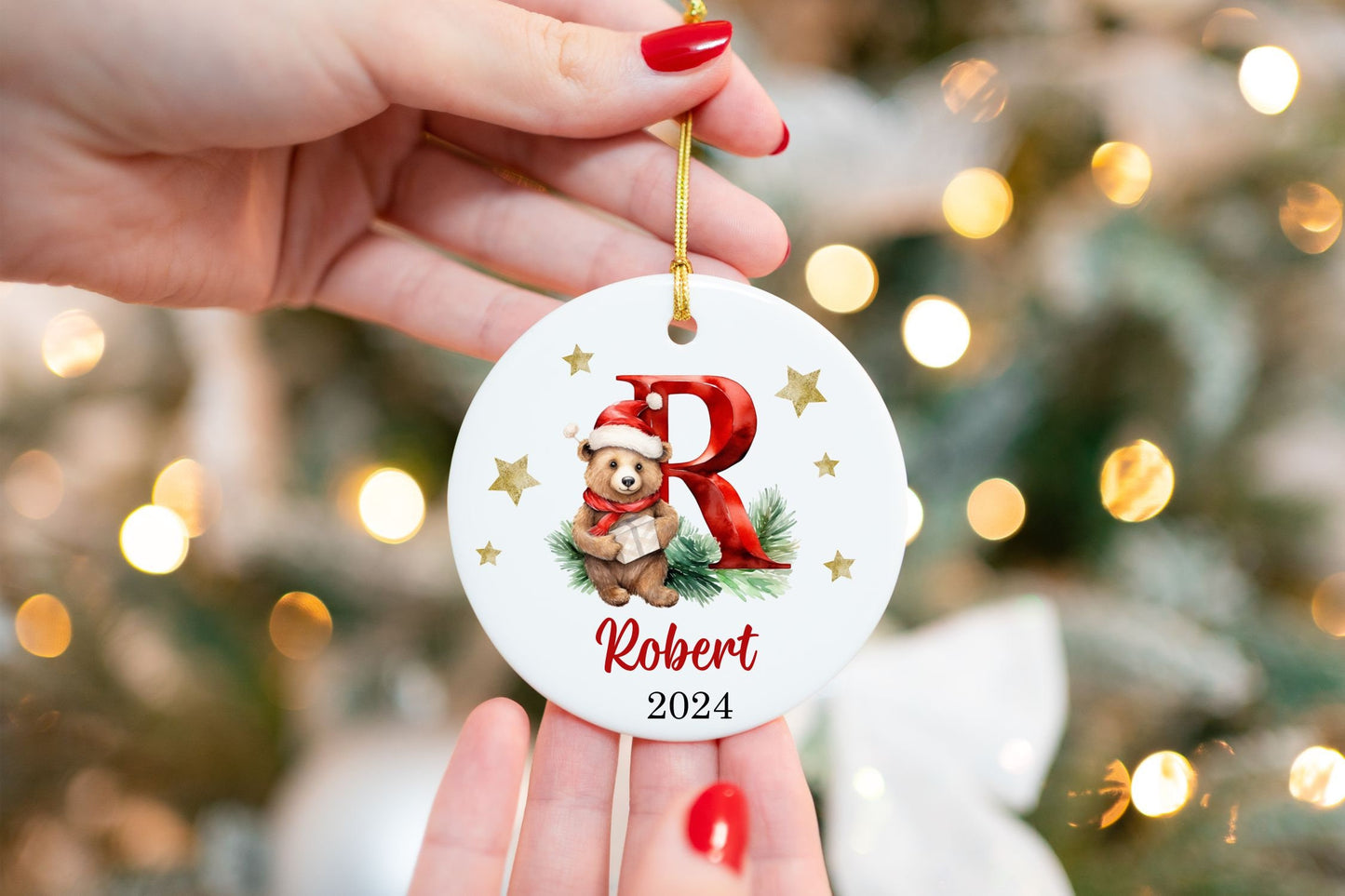 Personalized Bear Christmas Ornament - color and style options