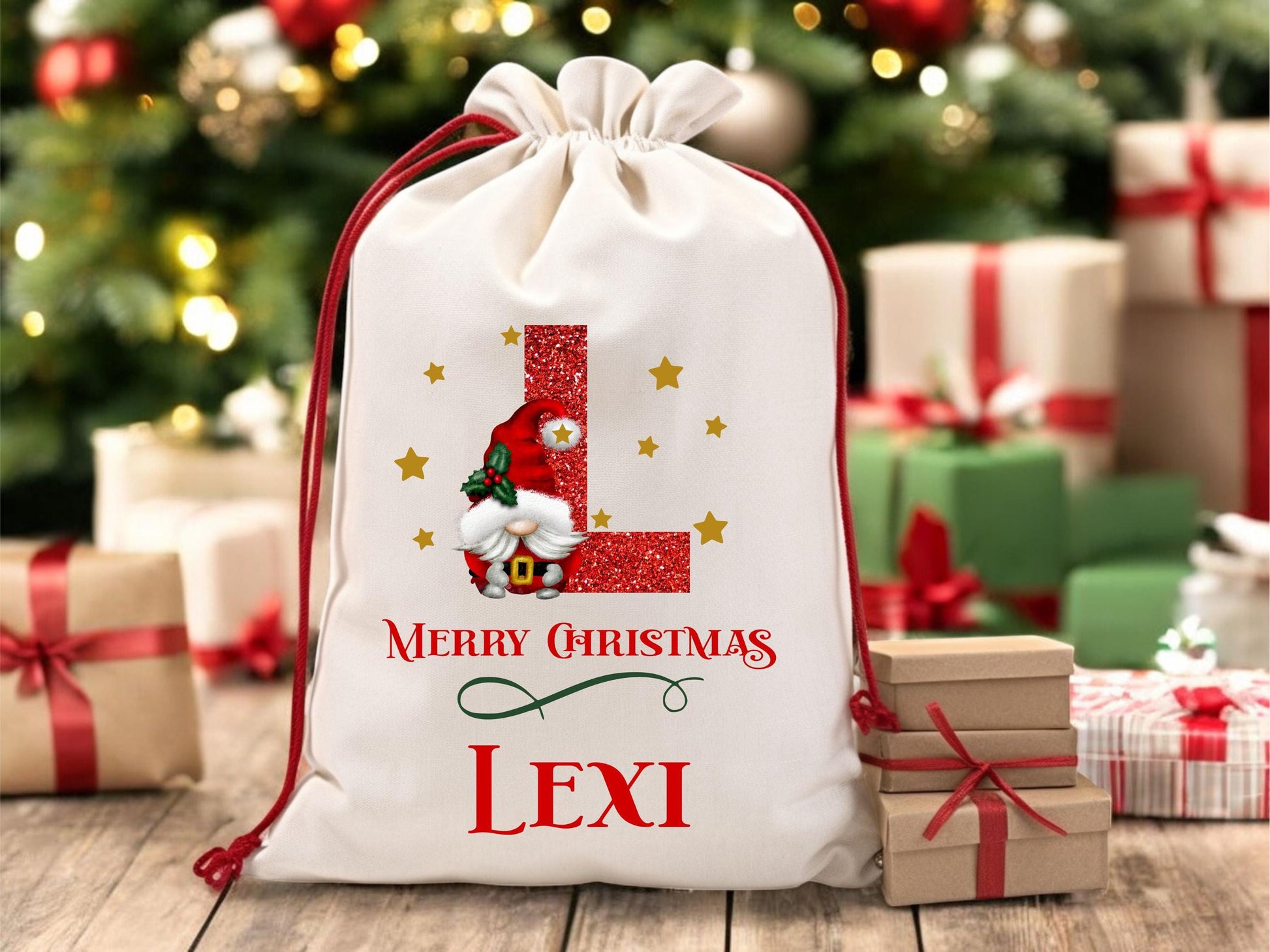 Santa Sack | Personalized with Initial | Canvas Christmas Gift Bag | - color and style options