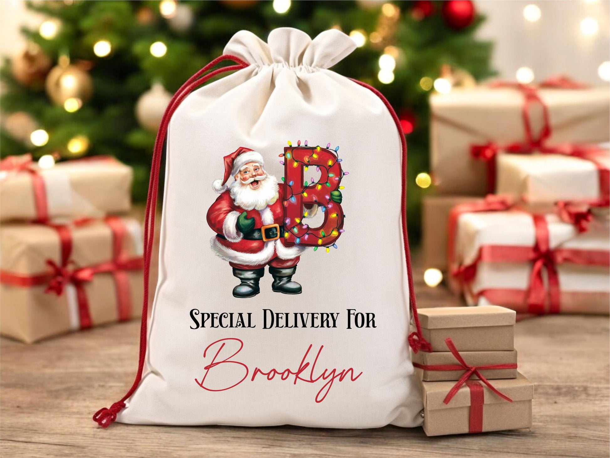 Santa Sack | Personalized with Initial | Canvas Christmas Gift Bag | - personalized engraved gift, family-made in Long Island