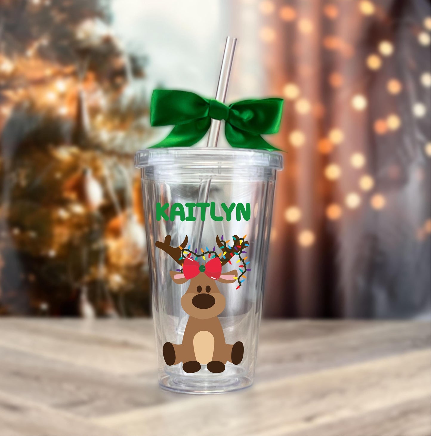 Kids Christmas Tumbler - close-up of the custom engraving