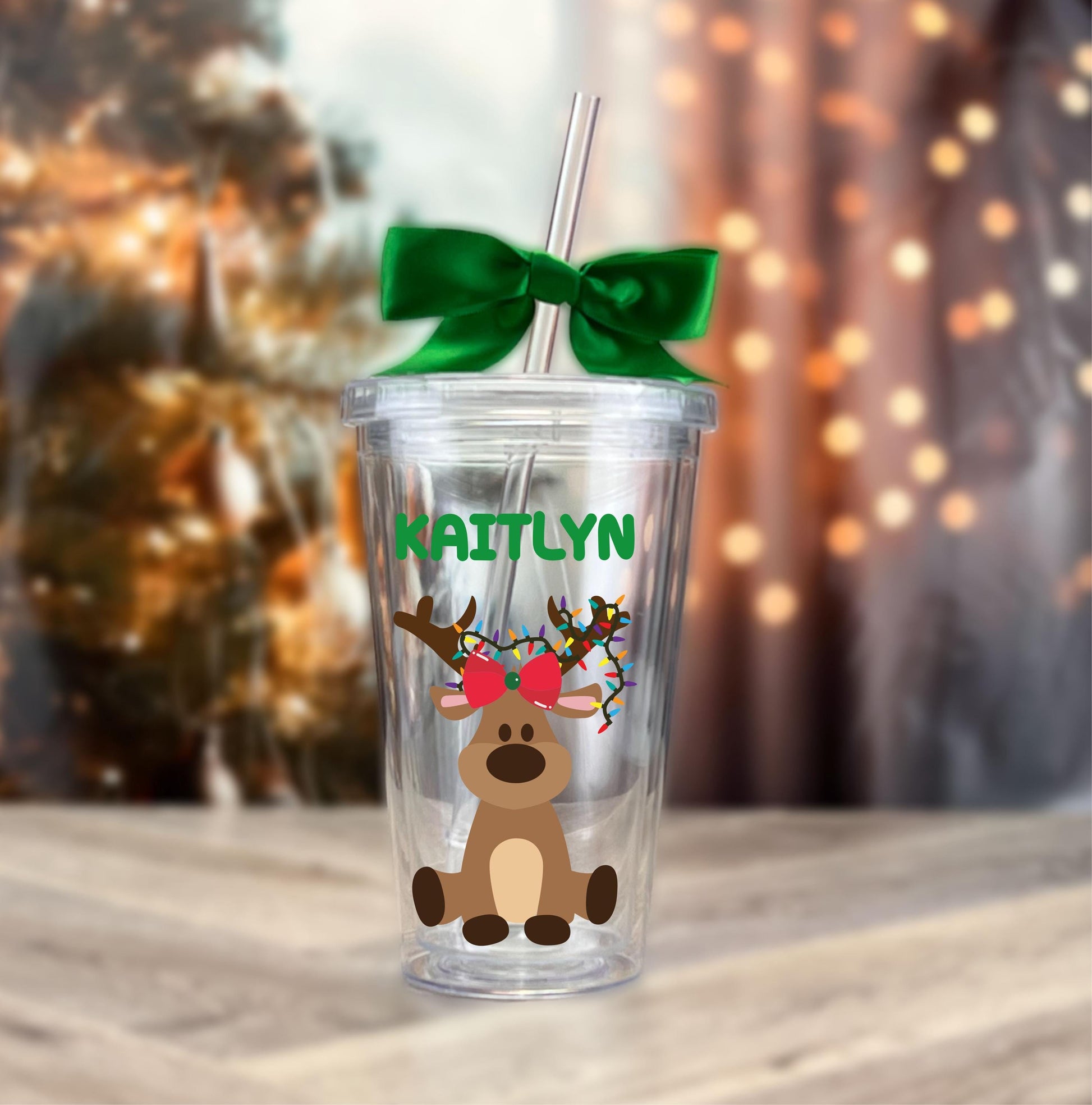 Kids Christmas Tumbler - close-up of the custom engraving
