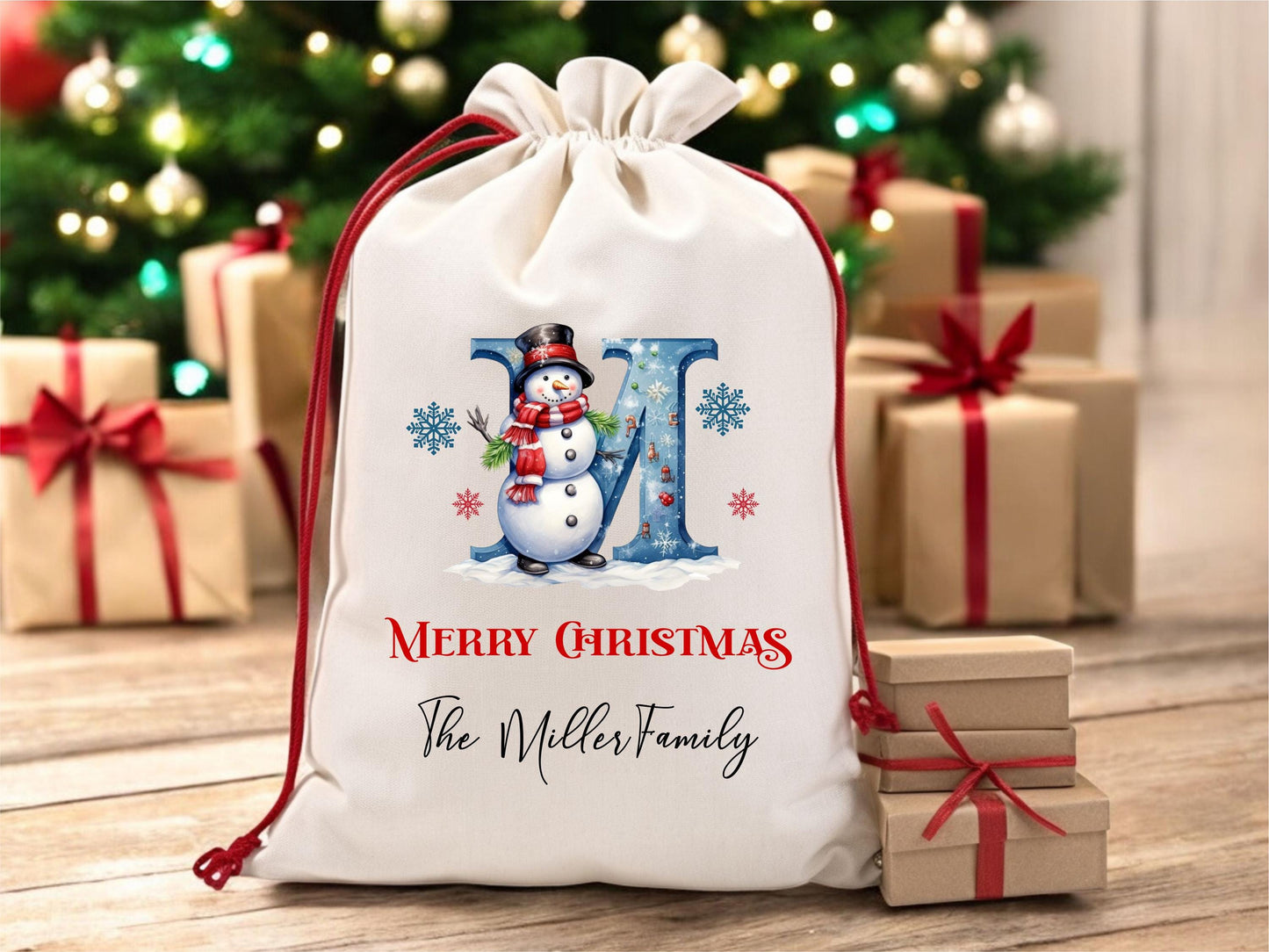 Santa Sack | Personalized with Initial | Canvas Christmas Gift Bag | - personalization example