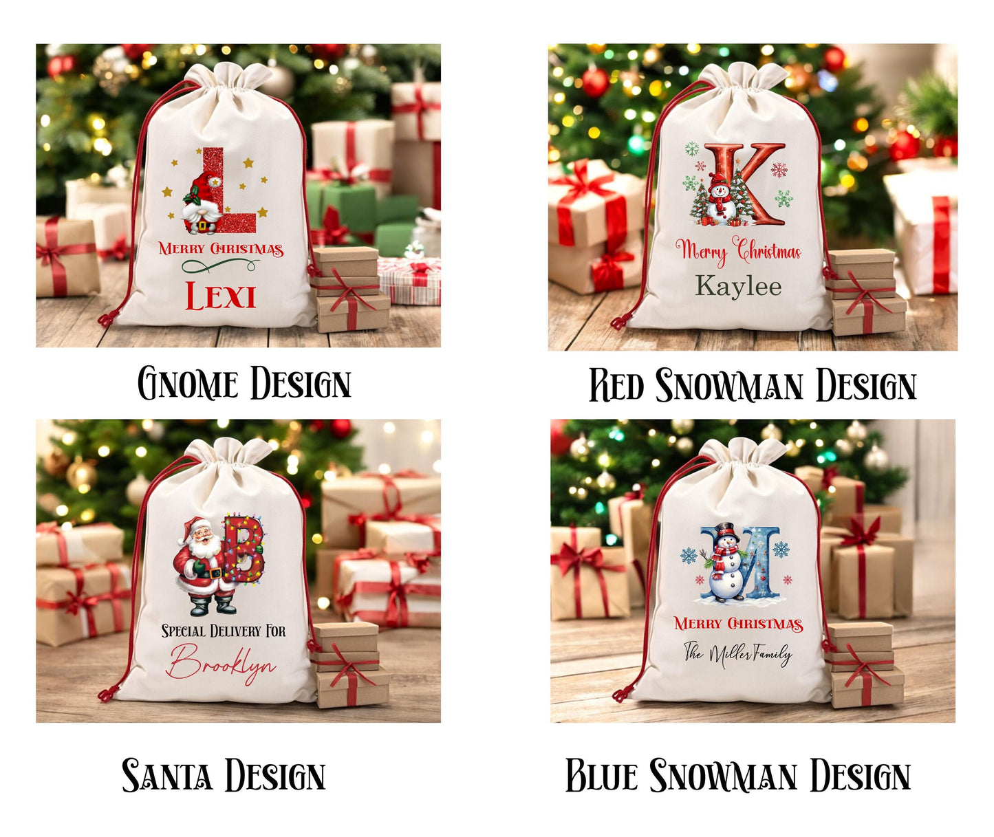 Santa Sack | Personalized with Initial | Canvas Christmas Gift Bag | - close-up of the custom engraving