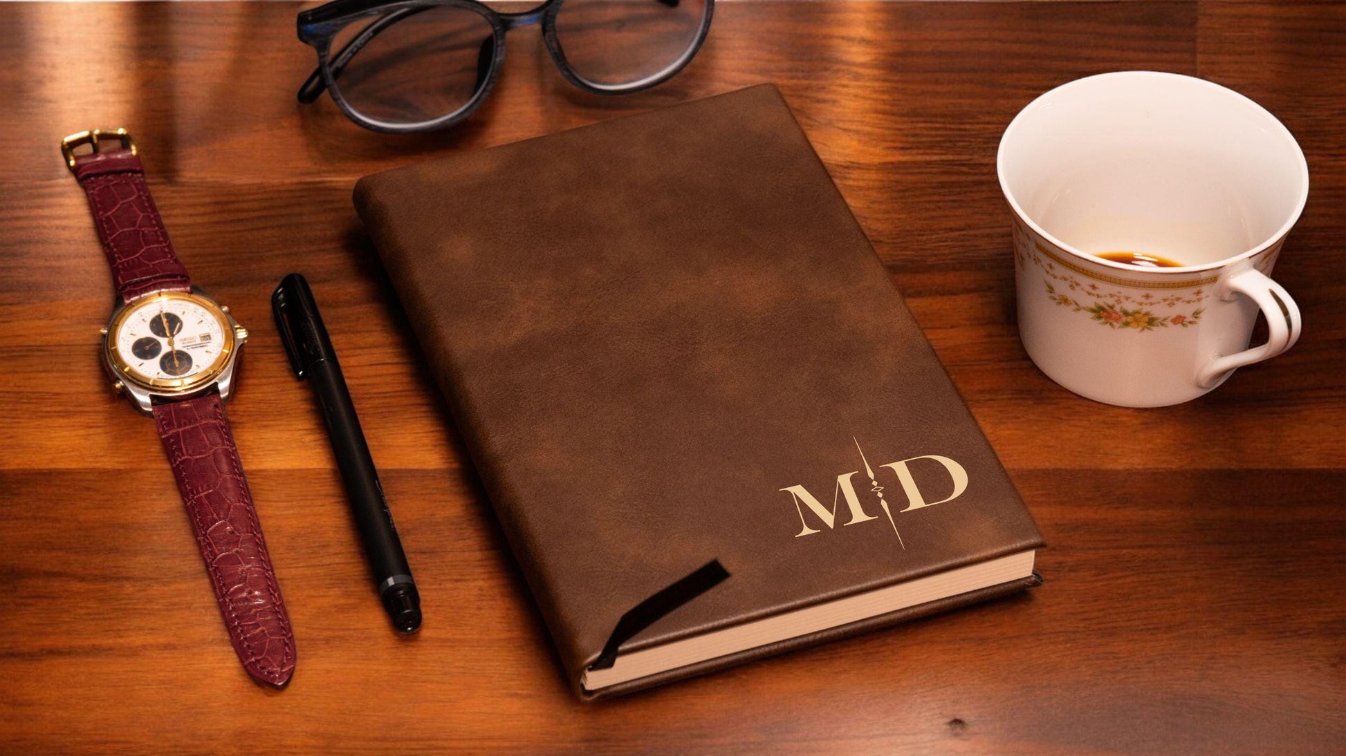 Personalized Manifestation journal - close-up of the custom engraving