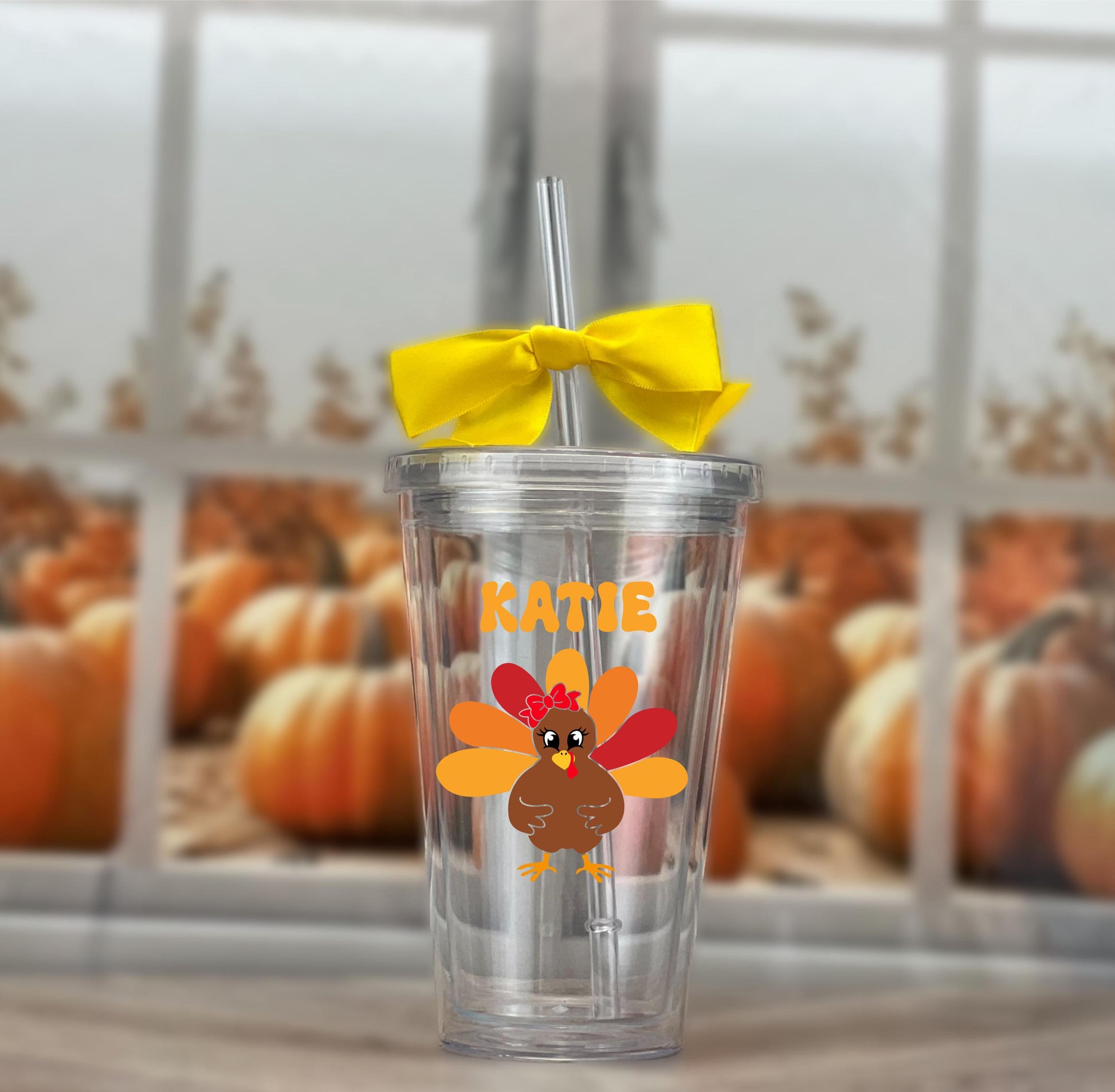 Kids Thanksgiving Tumbler - close-up of the custom engraving