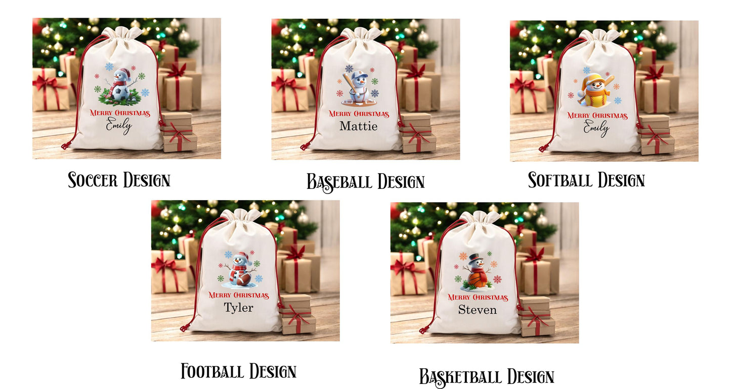 Soccer Santa Sack - close-up of the custom engraving