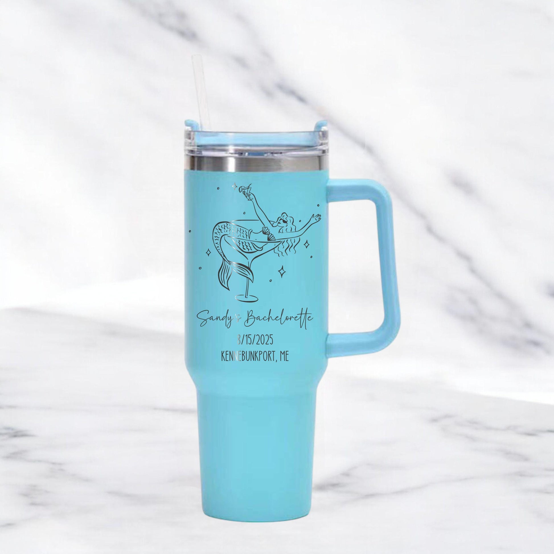 Personalized 40oz Tumbler with Handle and Straw - personalized engraved gift, family-made in Long Island