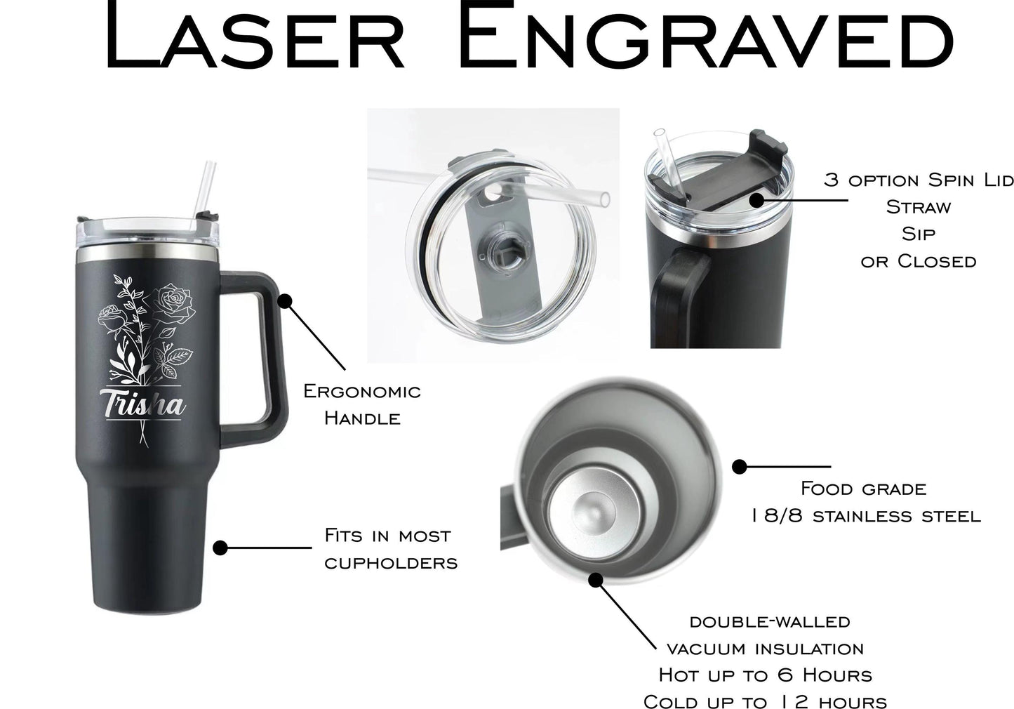 Personalized 40oz Tumbler with Handle and Straw - a thoughtful custom gift