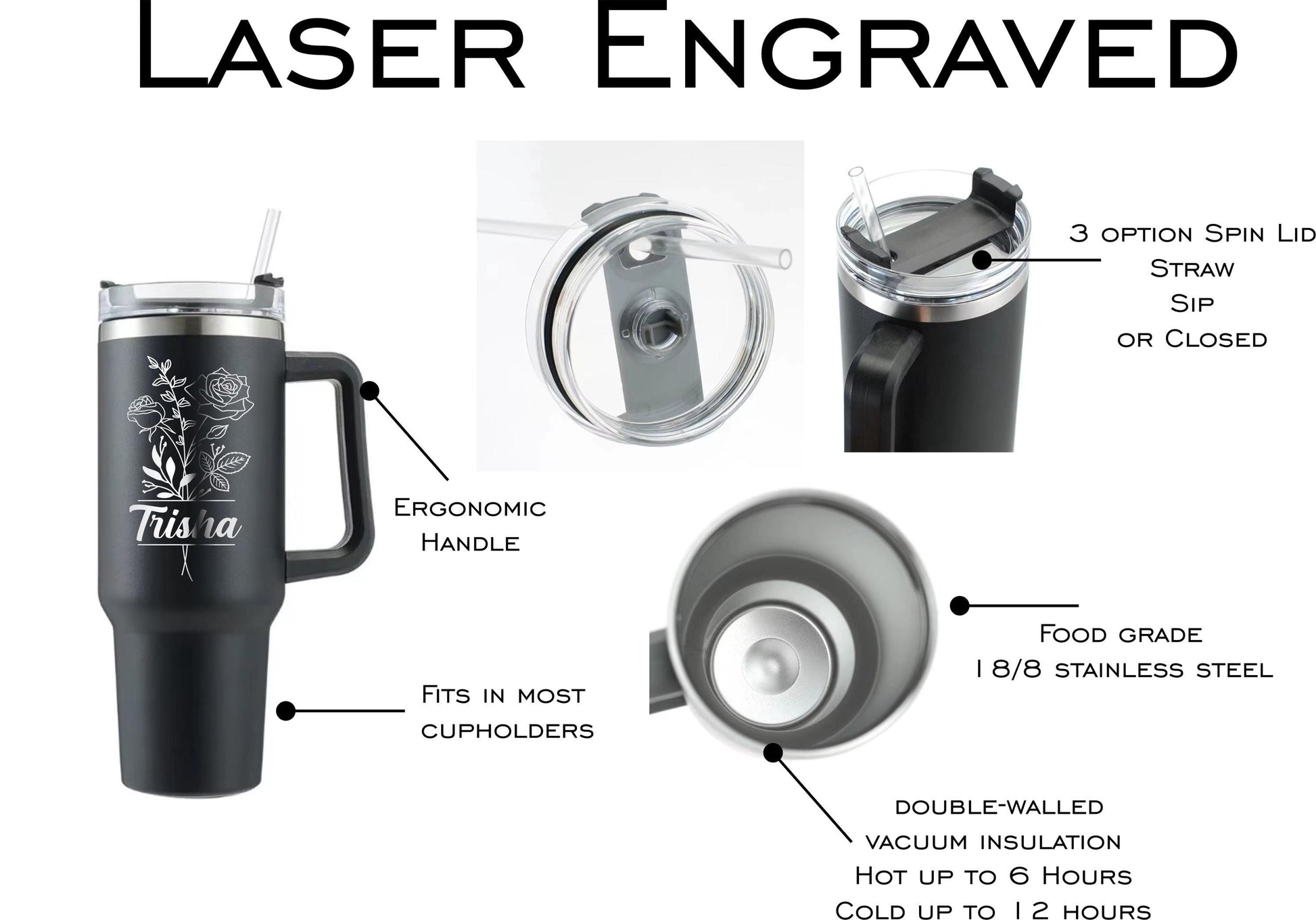 Personalized 40oz Tumbler with Handle and Straw - a thoughtful custom gift