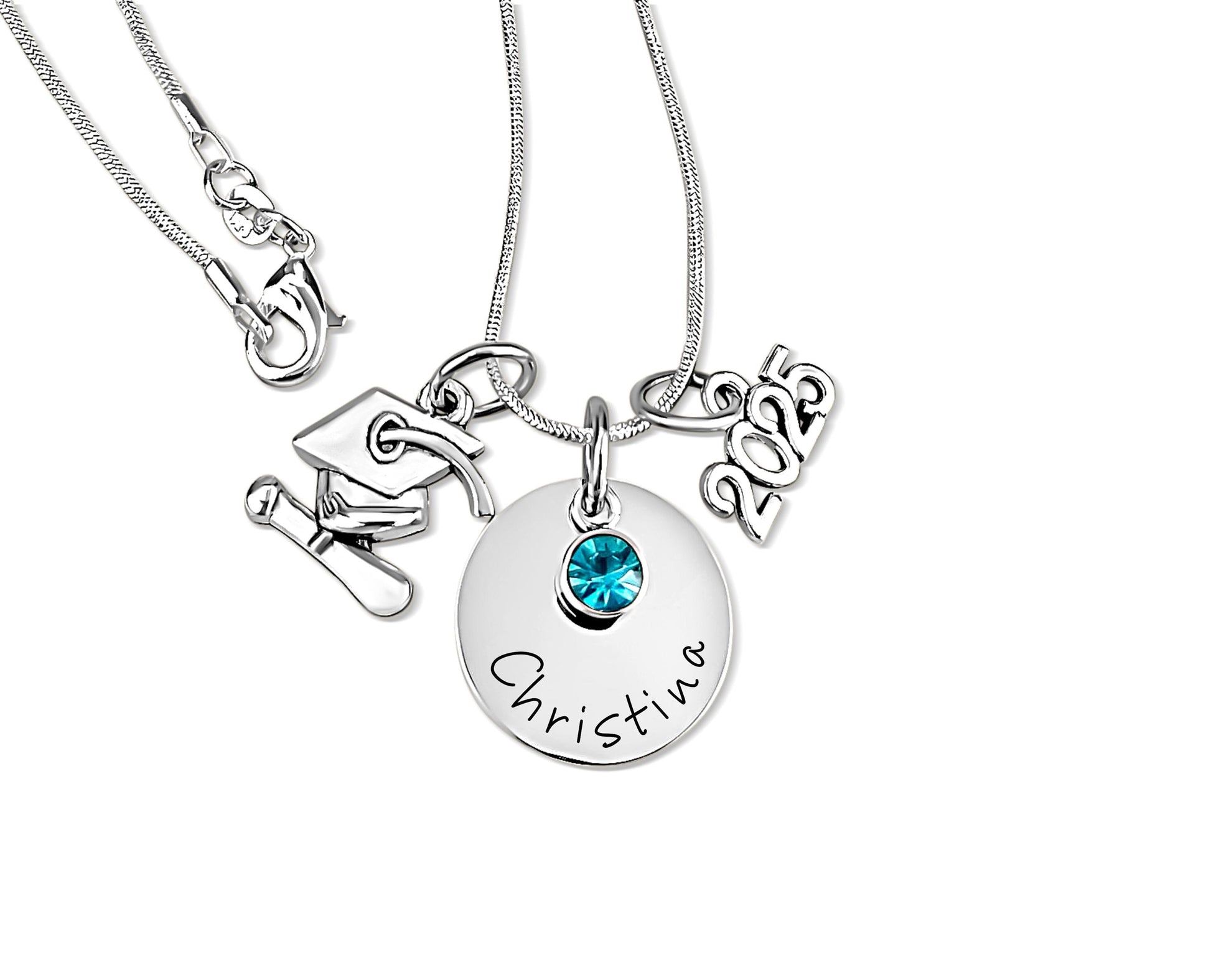Personalized High School Graduation Necklace 2026 - close-up of the custom engraving