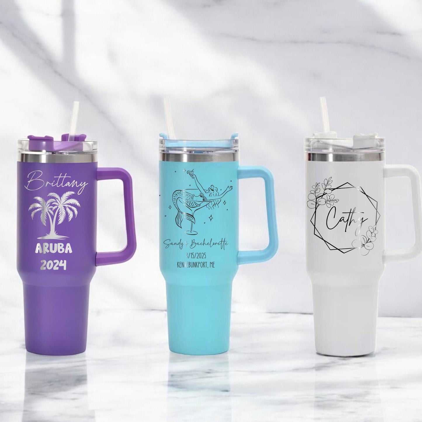 Personalized 40oz Tumbler with Handle and Straw