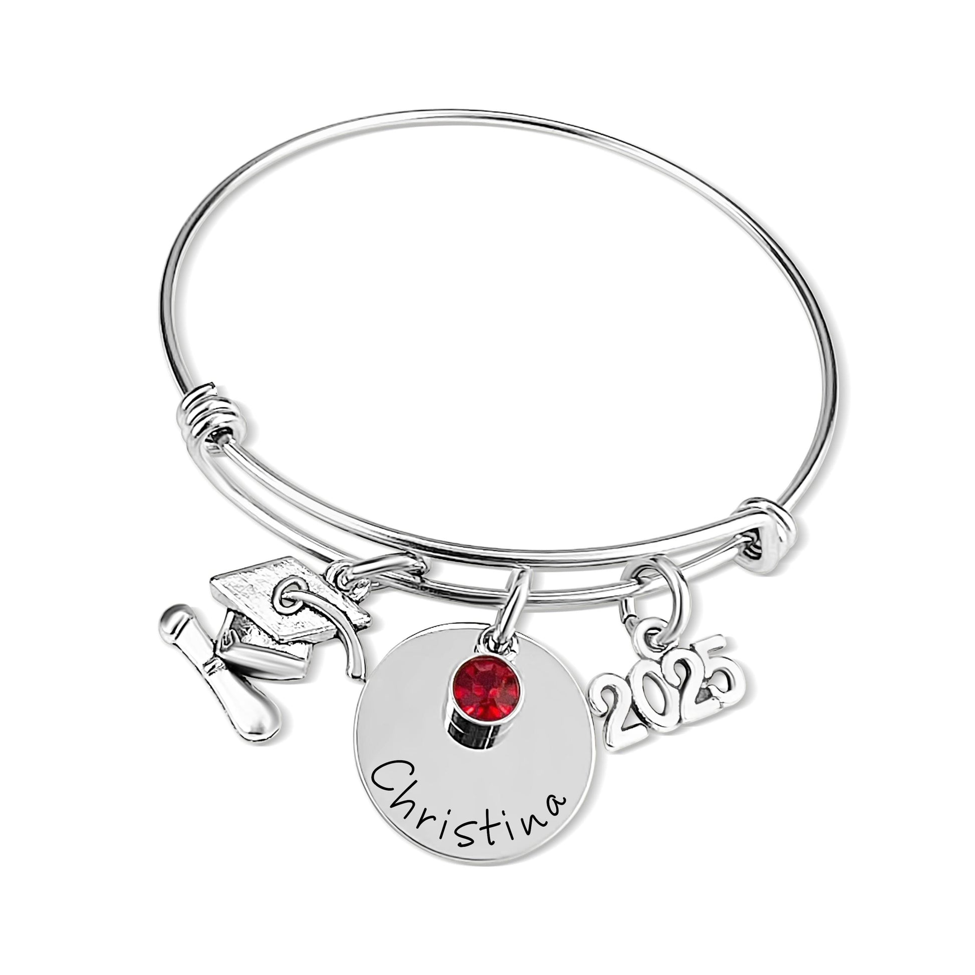 Personalized Graduation Bracelet: Stainless Steel Bangle with - close-up of the custom engraving